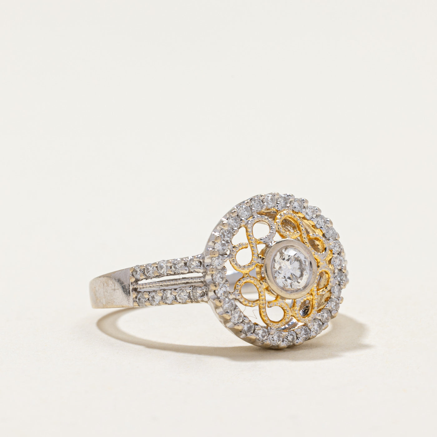 Two Tone Gold Diamond Openwork Ring | 0.54ctw | SZ 7
