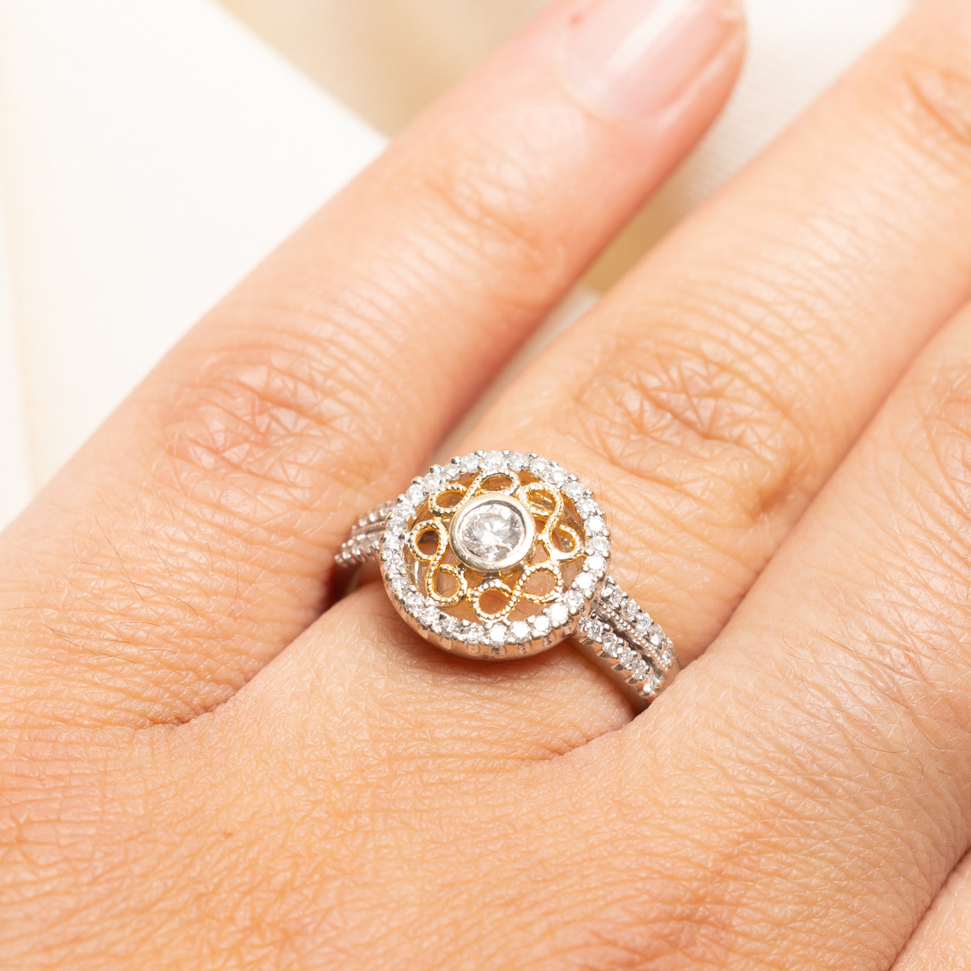 Two Tone Gold Diamond Openwork Ring | 0.54ctw | SZ 7