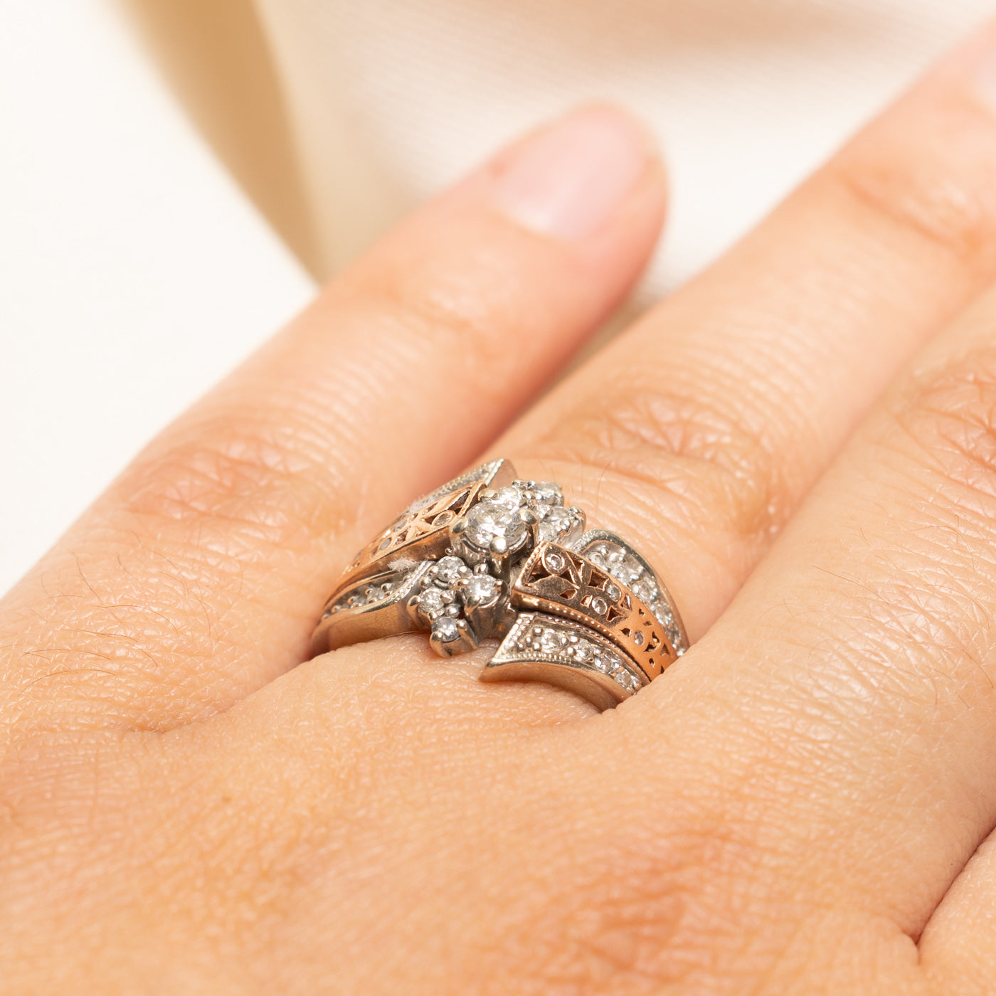 Two Tone Gold Diamond Bypass Ring | 0.47ctw | SZ 6.25