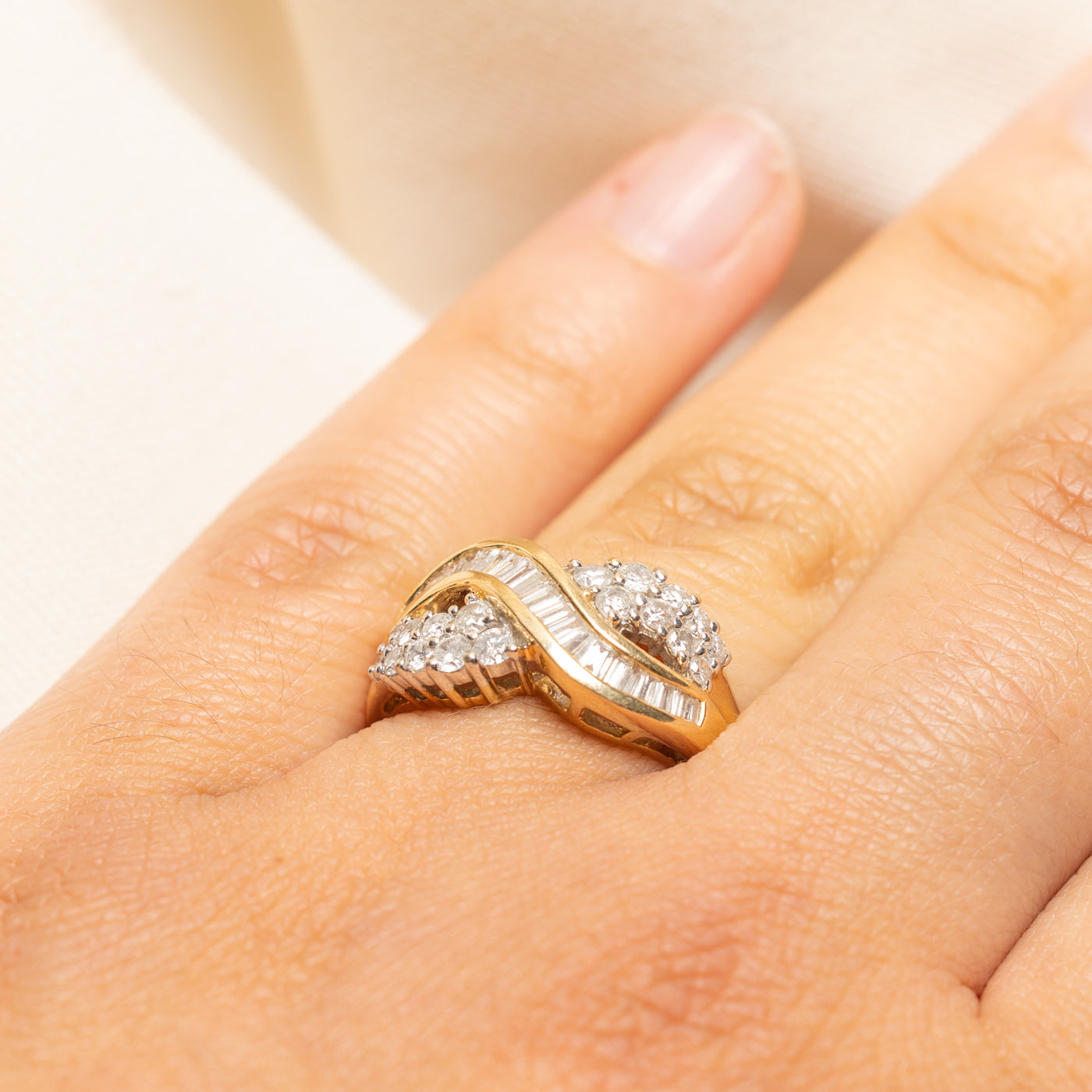 Multi Cut Diamond Cross Over Ring | 1.10ctw | SZ 7