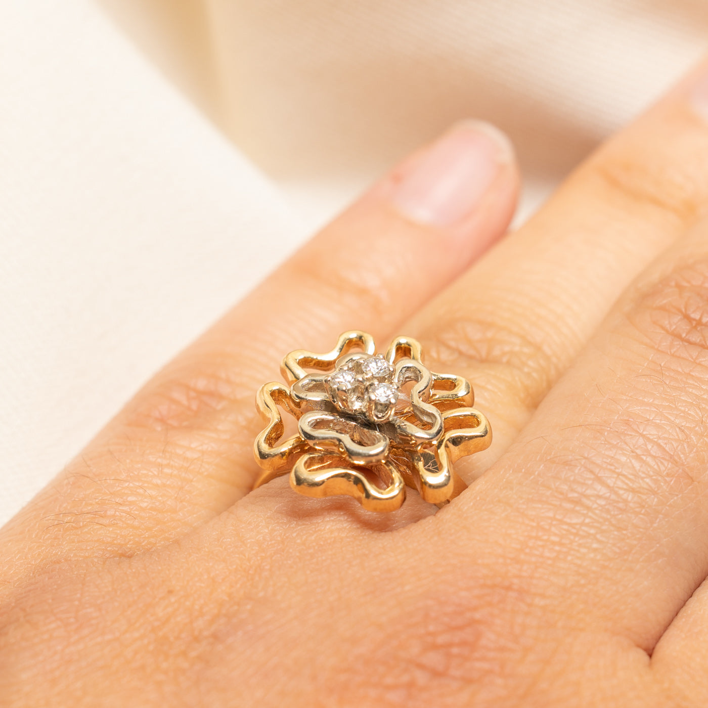 Three Stone Diamond Wavy Cocktail Ring | 0.18ctw | SZ 6.25