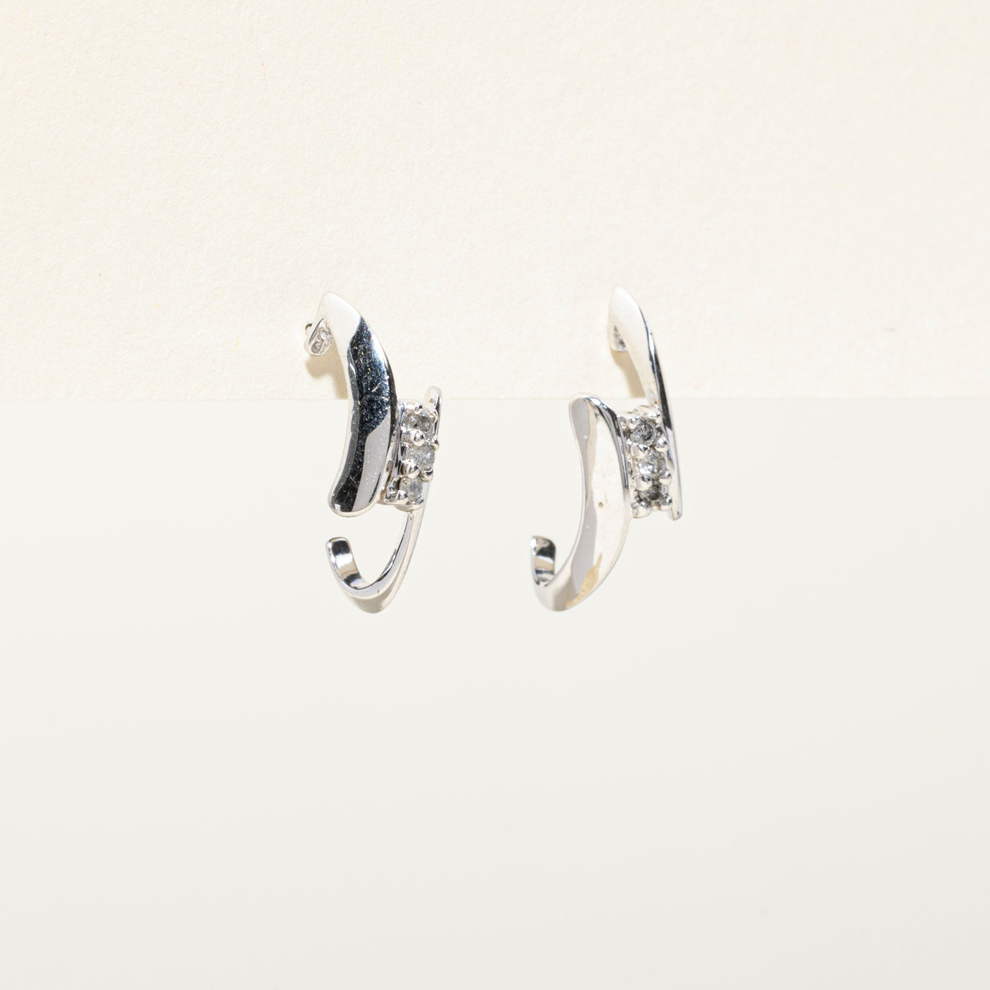 Diagonal Diamond Half Huggie Earrings | 0.12ctw