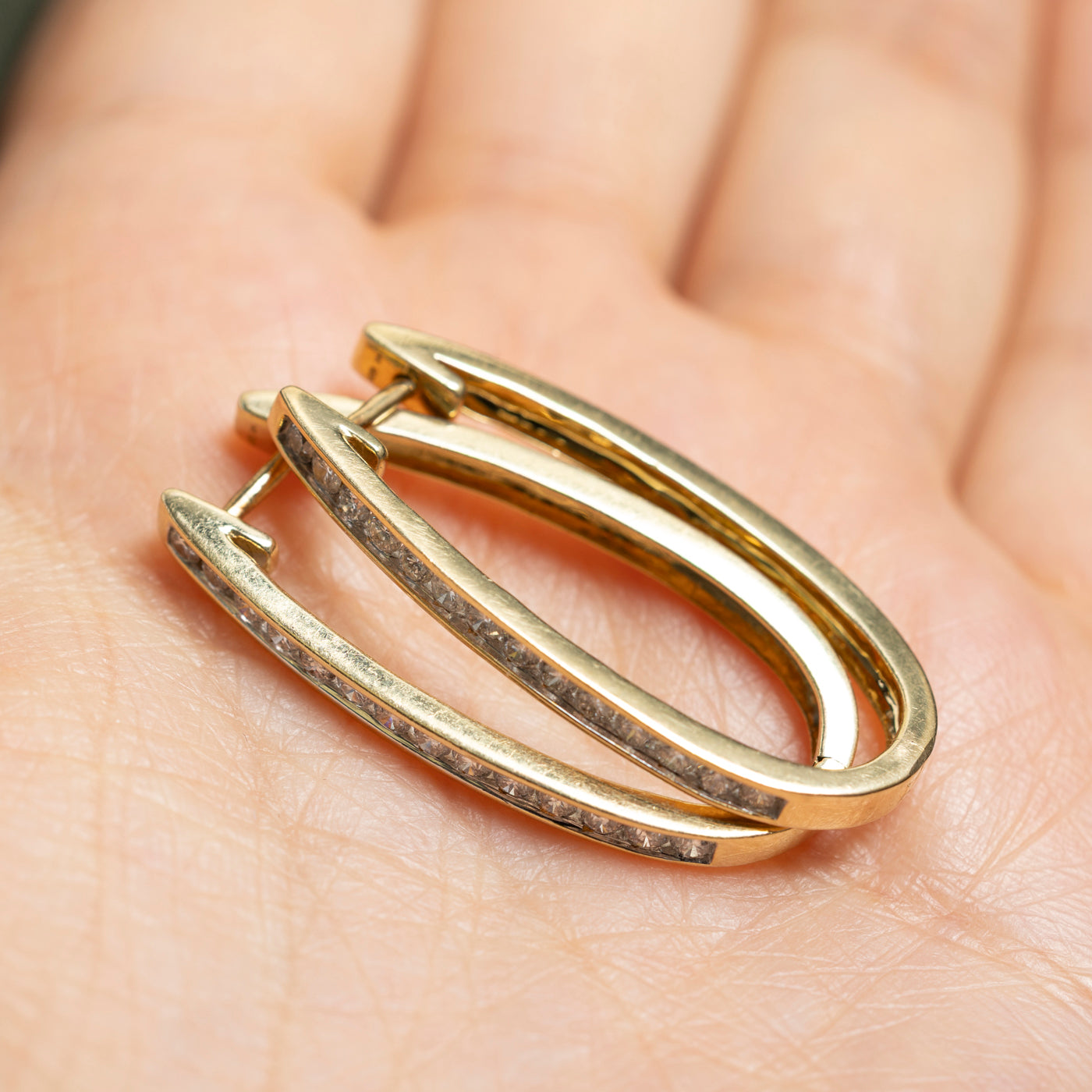 Channel Set Diamond Large Oval Hoop Earrings | 0.84ctw