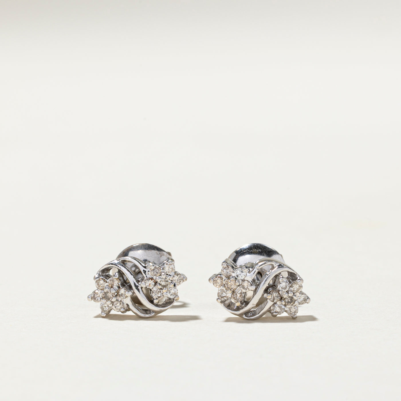 Diamond Cluster Wavy Stud Earrings | 0.28ctw