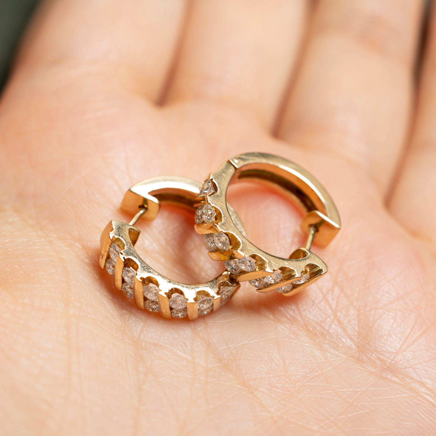 Diagonal Channel Set Diamond Hoop Earrings | 0.96ctw