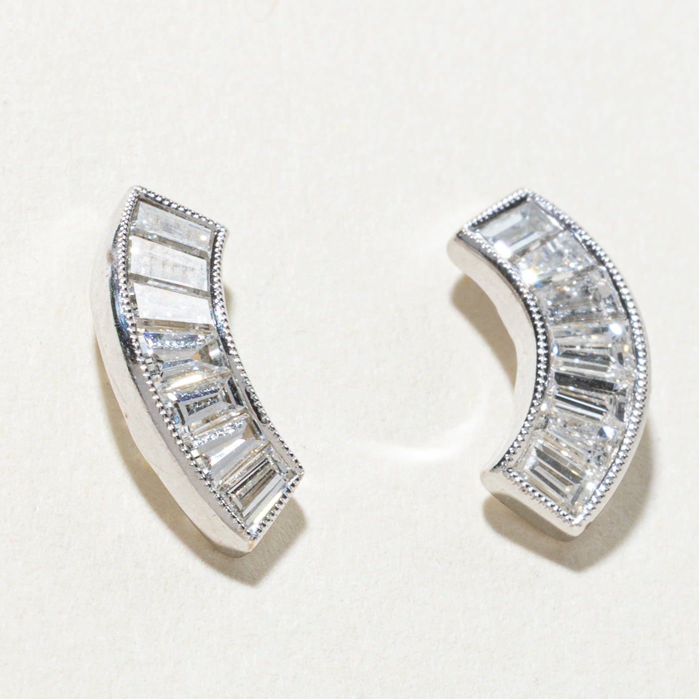 Baguette Cut Diamond Curved Stud Earrings | 0.77ctw