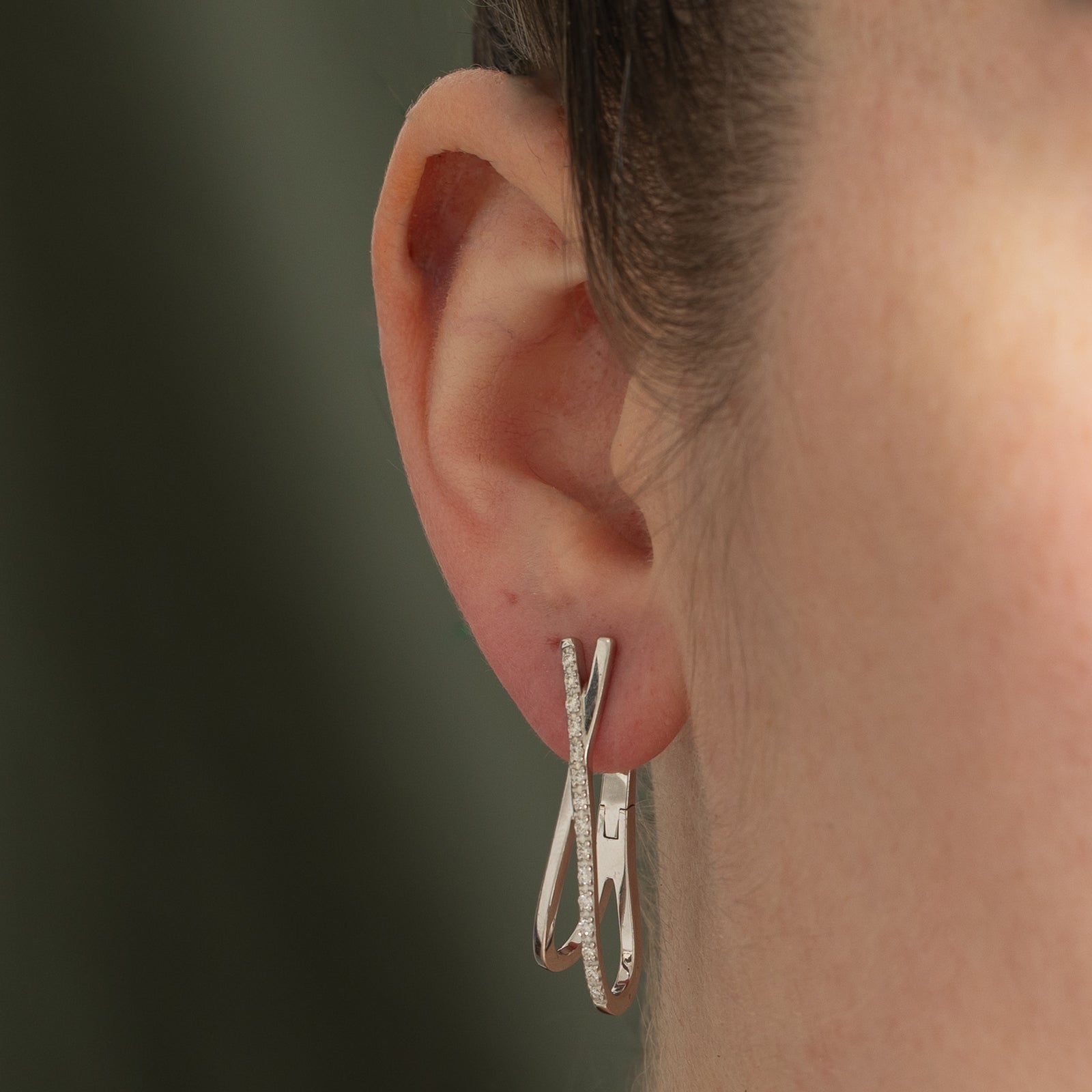 14K Diamond Crossover Hoop Earrings | 0.27ctw