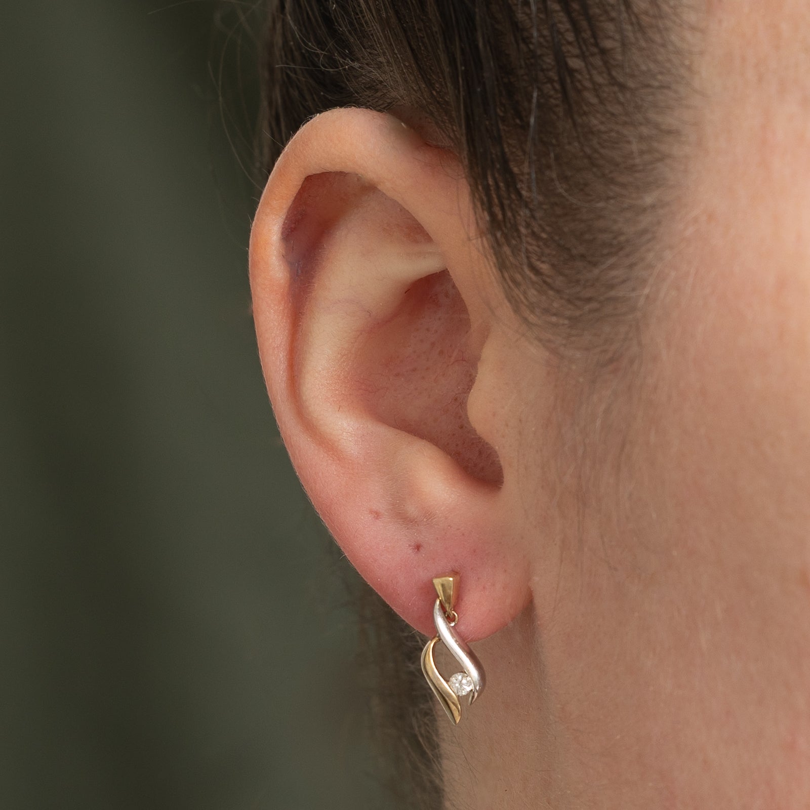 10K Two Tone Gold Diamond Dangle Earrings | 0.12ctw