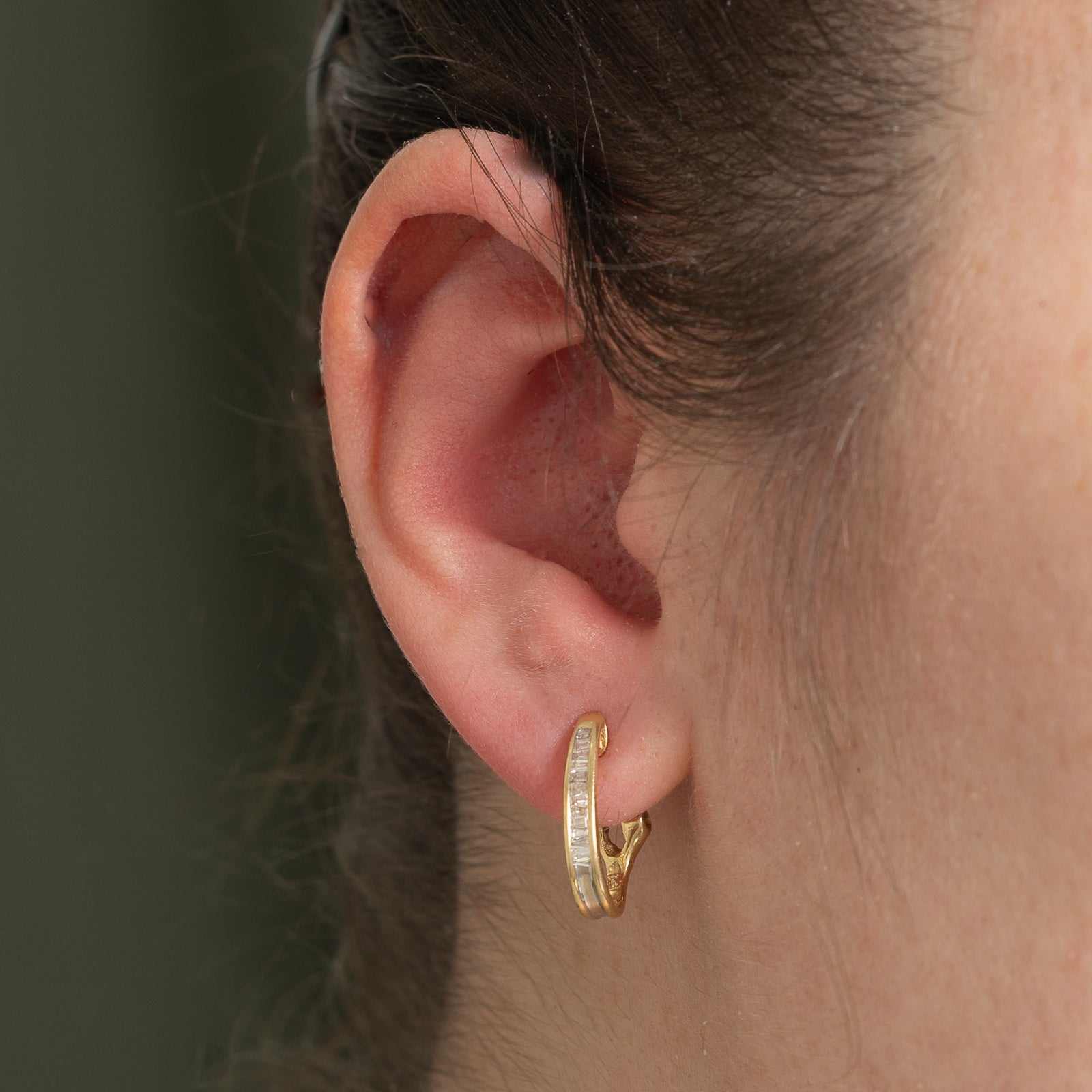 14K Baguette Cut Diamond Huggie Earrings | 0.28ctw