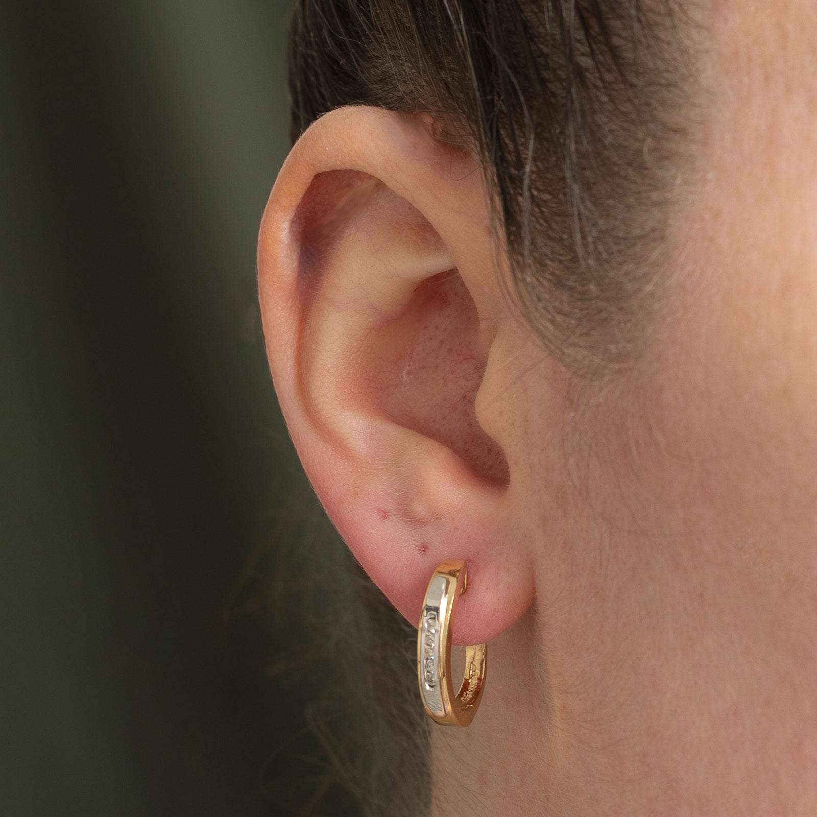 14K Two Tone Gold Diamond Hoop Earrings | 0.14ctw