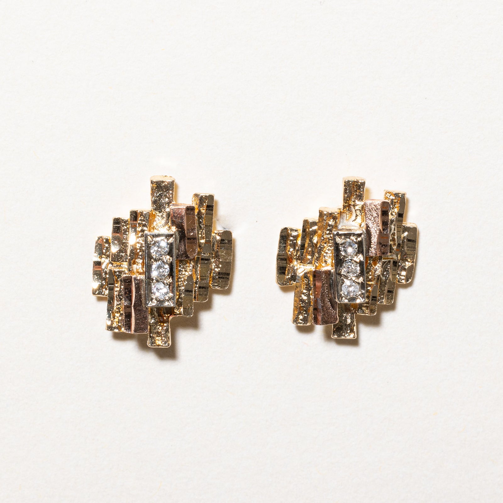 10K Diamond Textured Abstract Stud Earrings | 0.06ctw