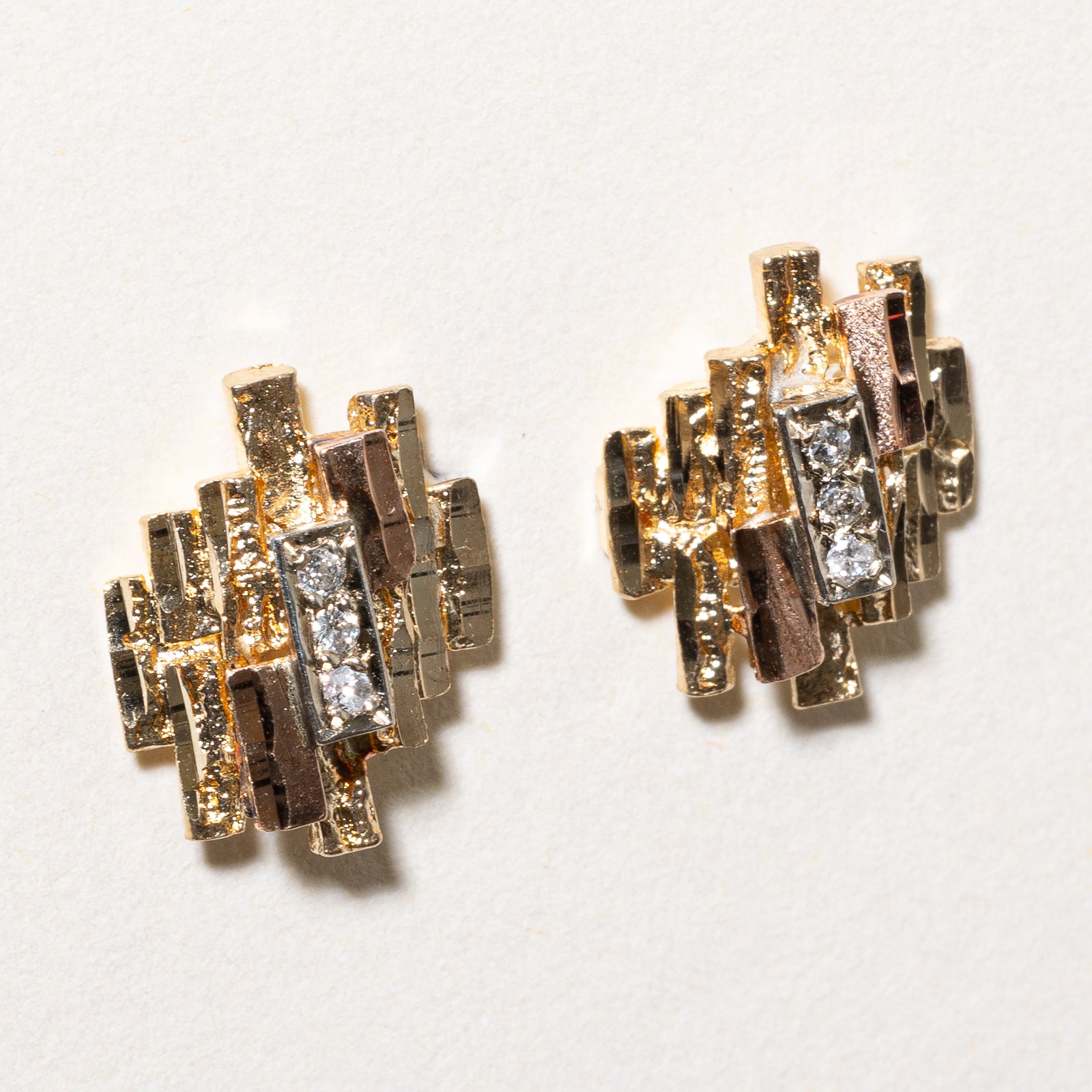 10K Diamond Textured Abstract Stud Earrings | 0.06ctw
