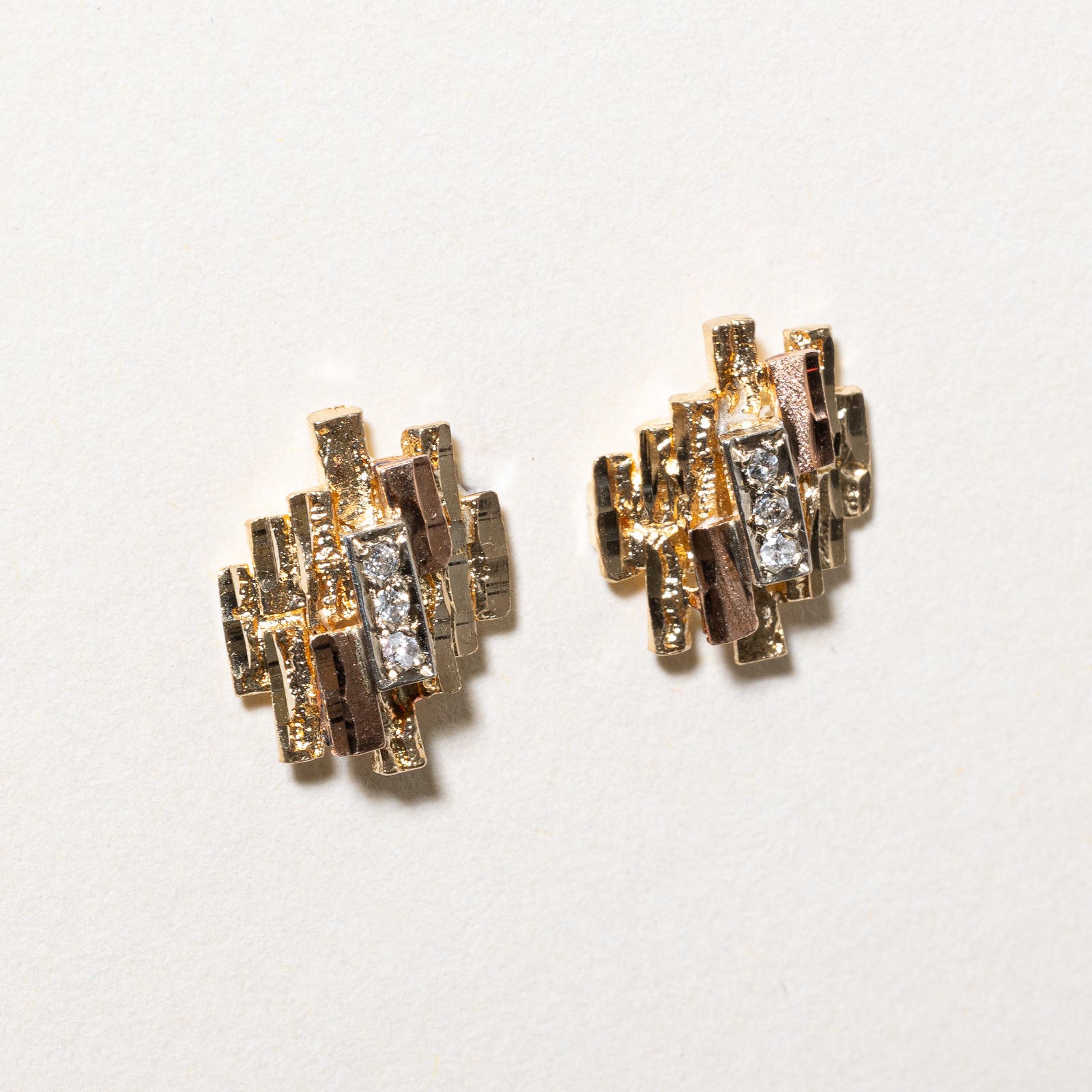 10K Diamond Textured Abstract Stud Earrings | 0.06ctw