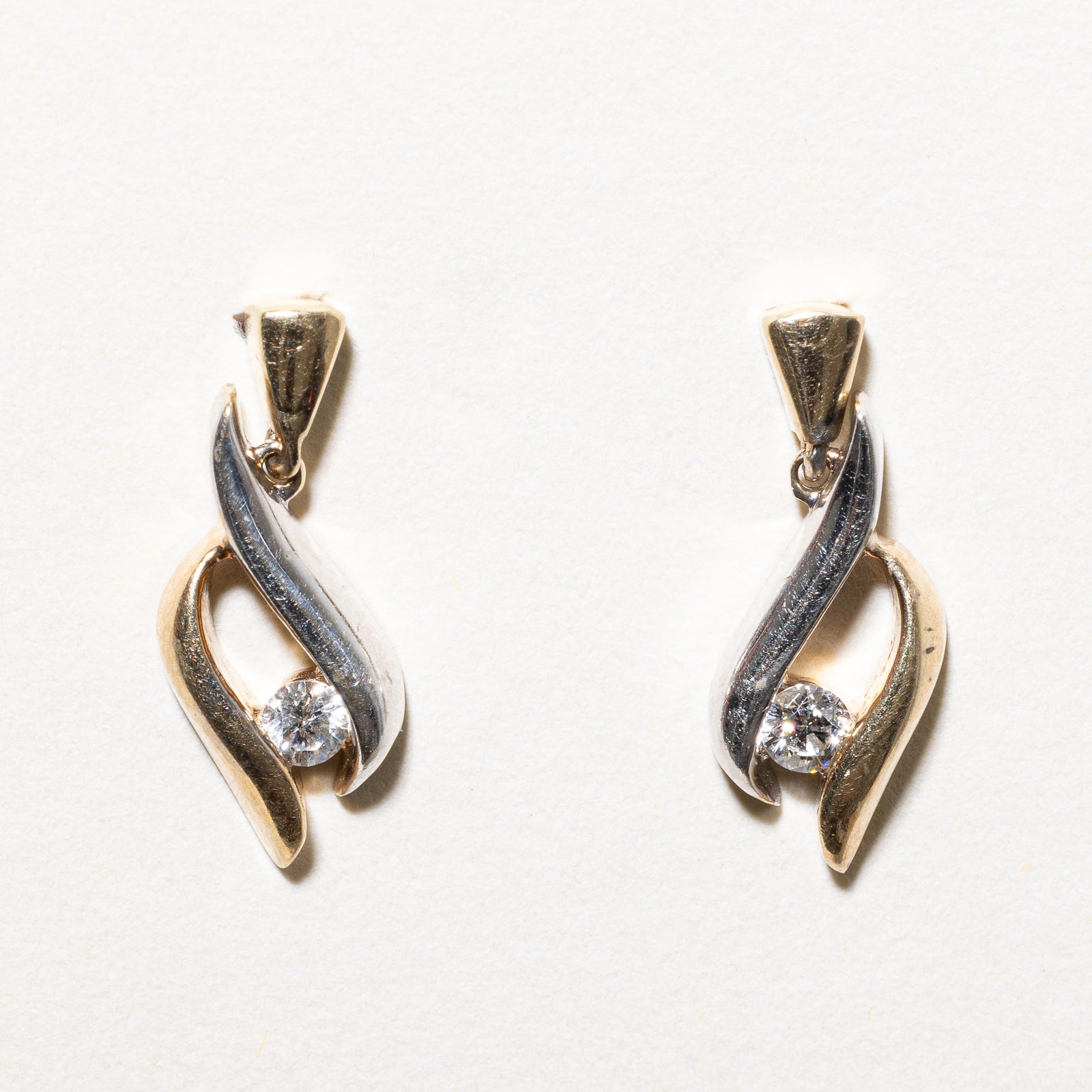 10K Two Tone Gold Diamond Dangle Earrings | 0.12ctw