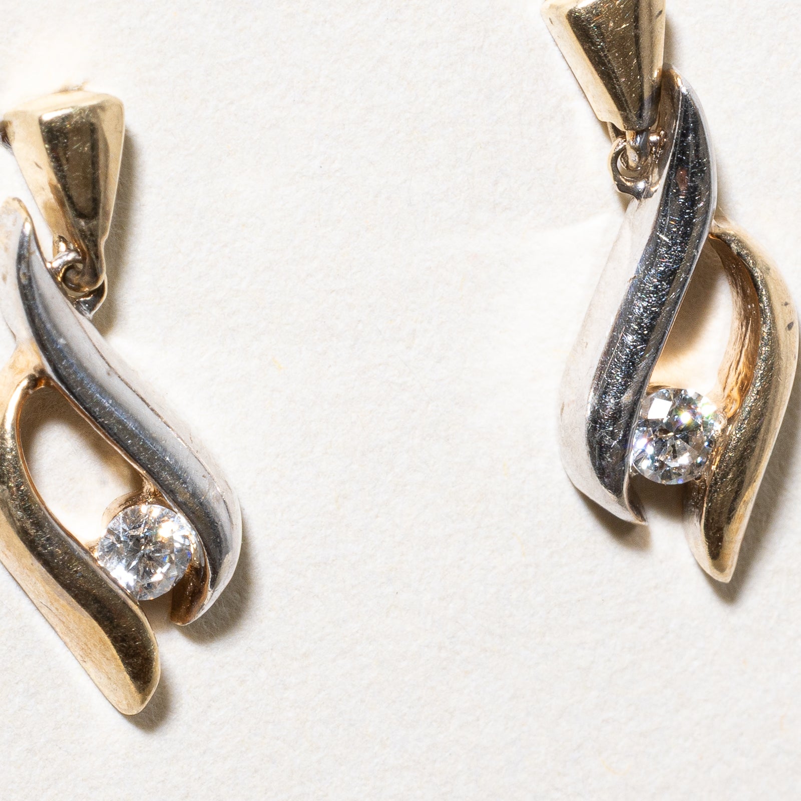 10K Two Tone Gold Diamond Dangle Earrings | 0.12ctw