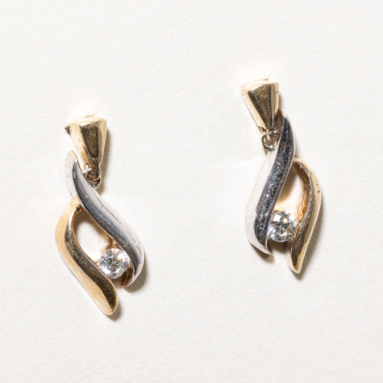 10K Two Tone Gold Diamond Dangle Earrings | 0.12ctw