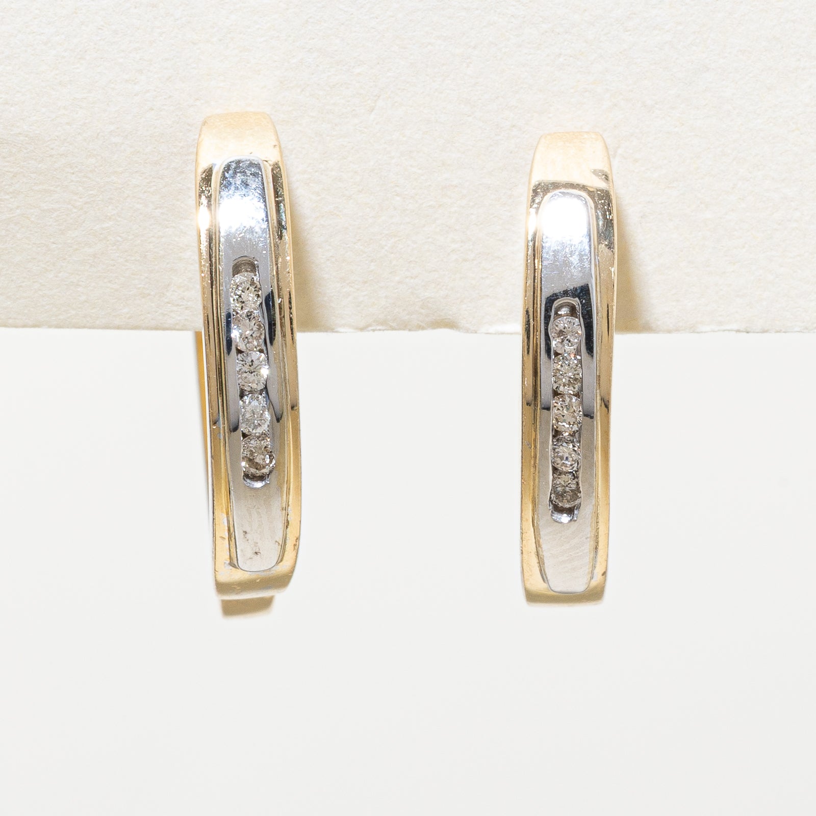 14K Two Tone Gold Diamond Hoop Earrings | 0.14ctw
