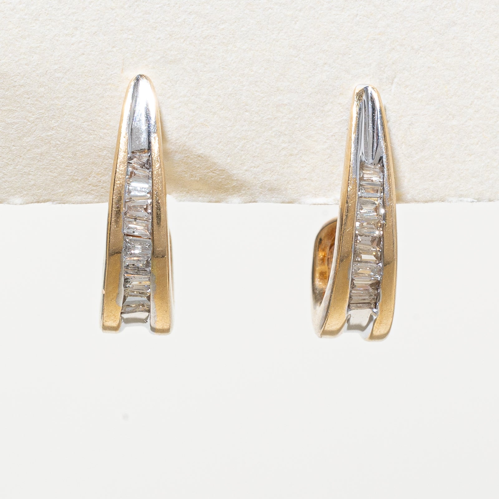 14K Channel Set Diamond Huggie Earrings | 0.16ctw