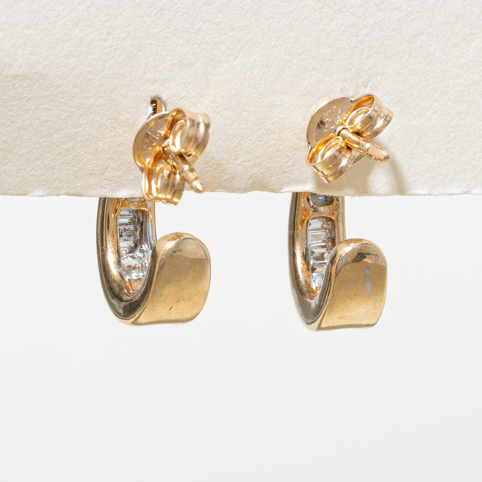 14K Channel Set Diamond Huggie Earrings | 0.16ctw