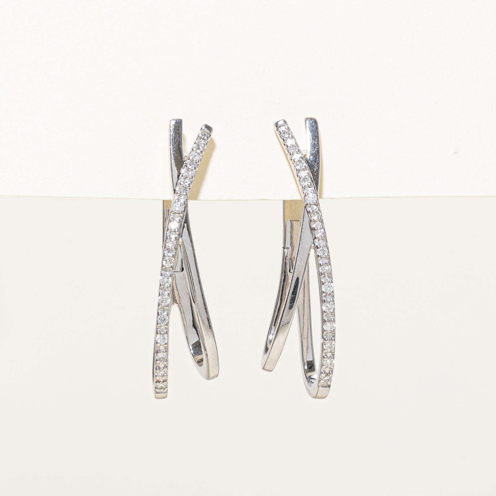 14K Diamond Crossover Hoop Earrings | 0.27ctw
