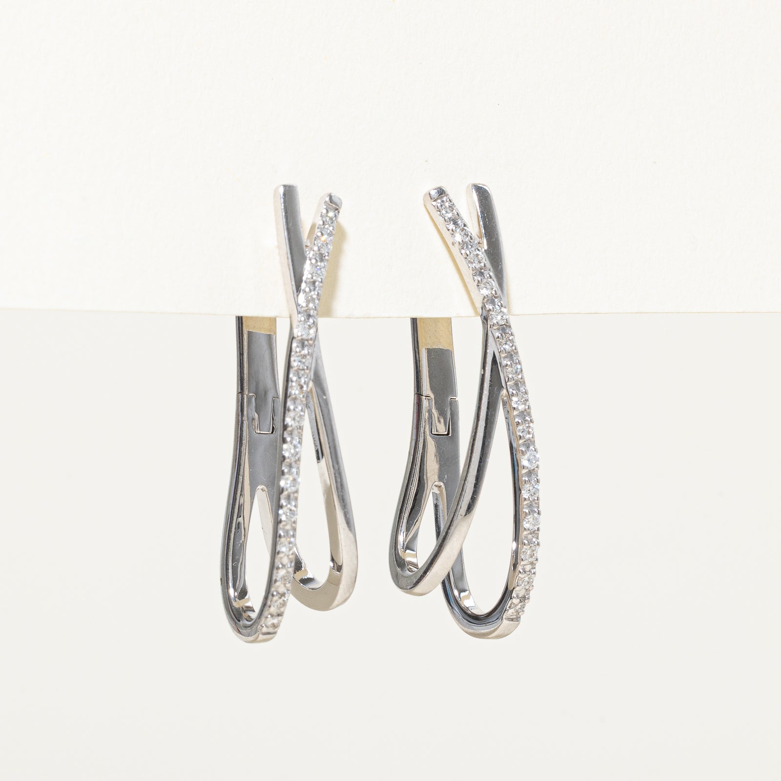 14K Diamond Crossover Hoop Earrings | 0.27ctw