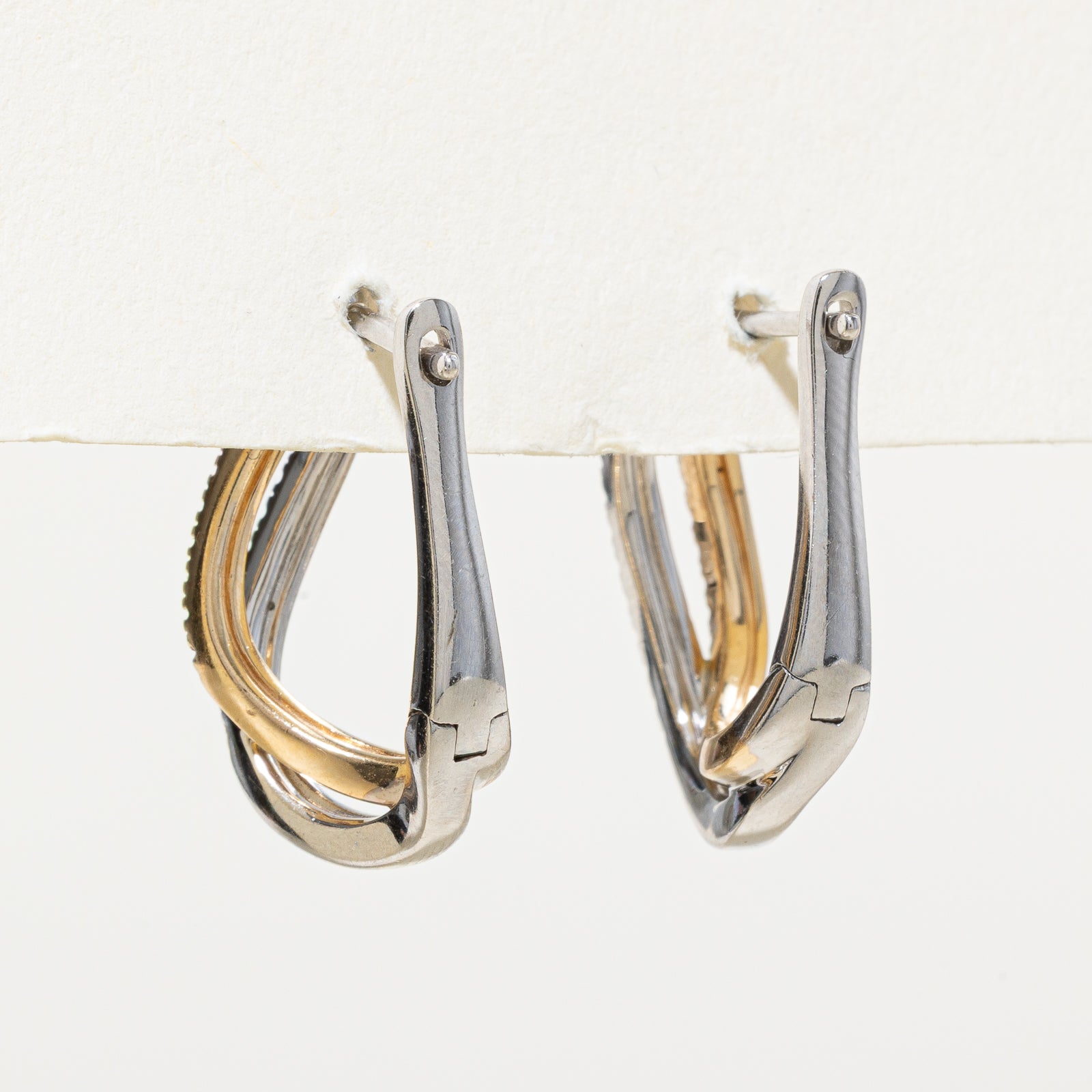 Boucles d'oreilles créoles doubles en or bicolore 14 carats et diamants | 0,27 ct au total