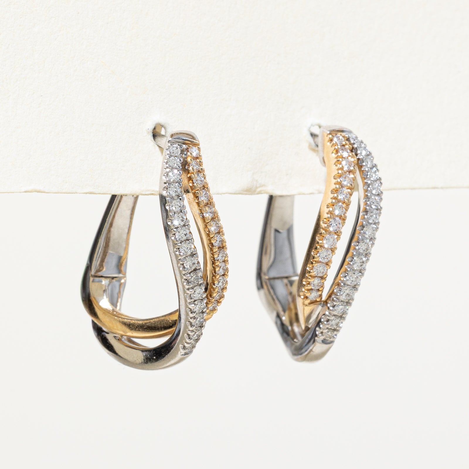 Boucles d'oreilles créoles doubles en or bicolore 14 carats et diamants | 0,27 ct au total