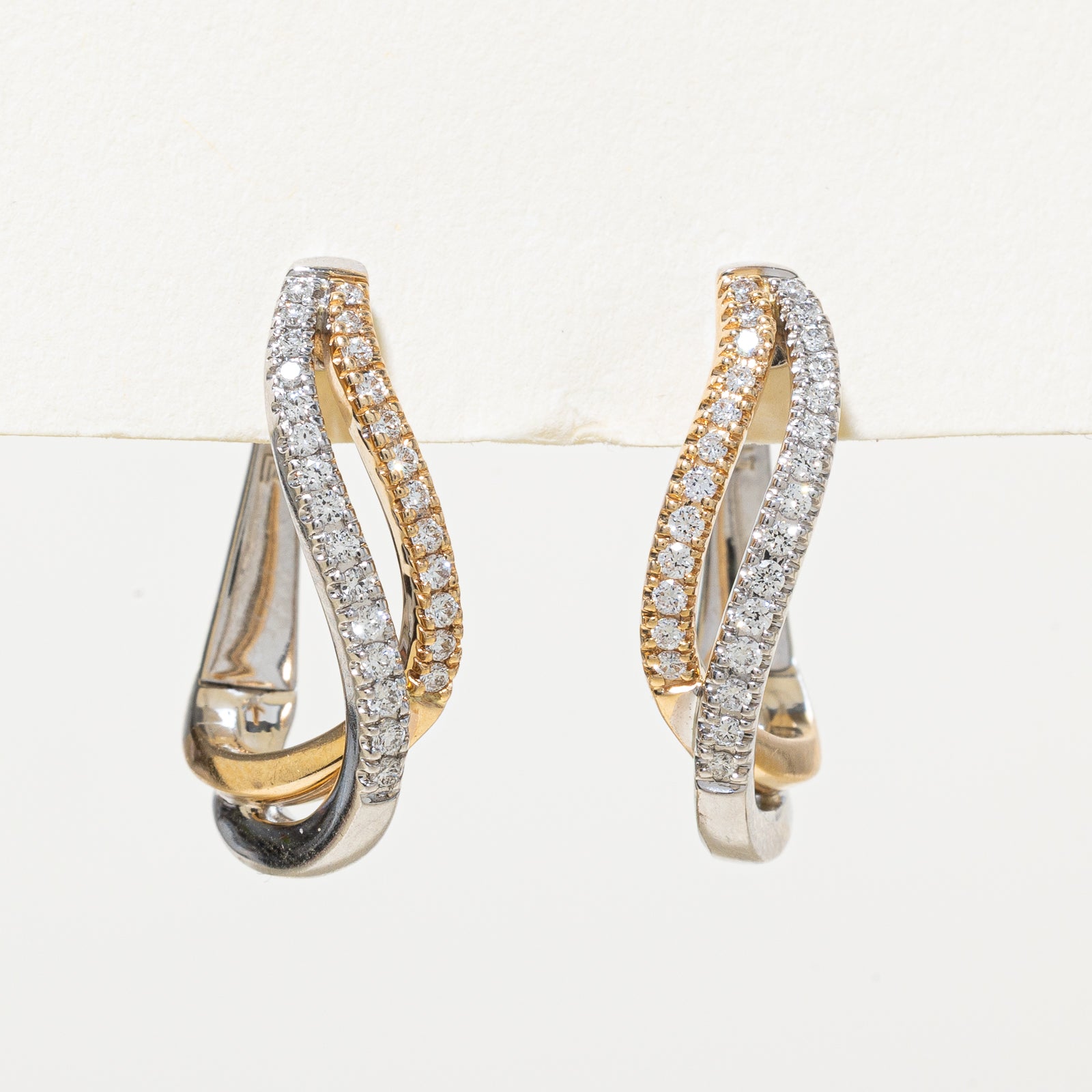 Boucles d'oreilles créoles doubles en or bicolore 14 carats et diamants | 0,27 ct au total