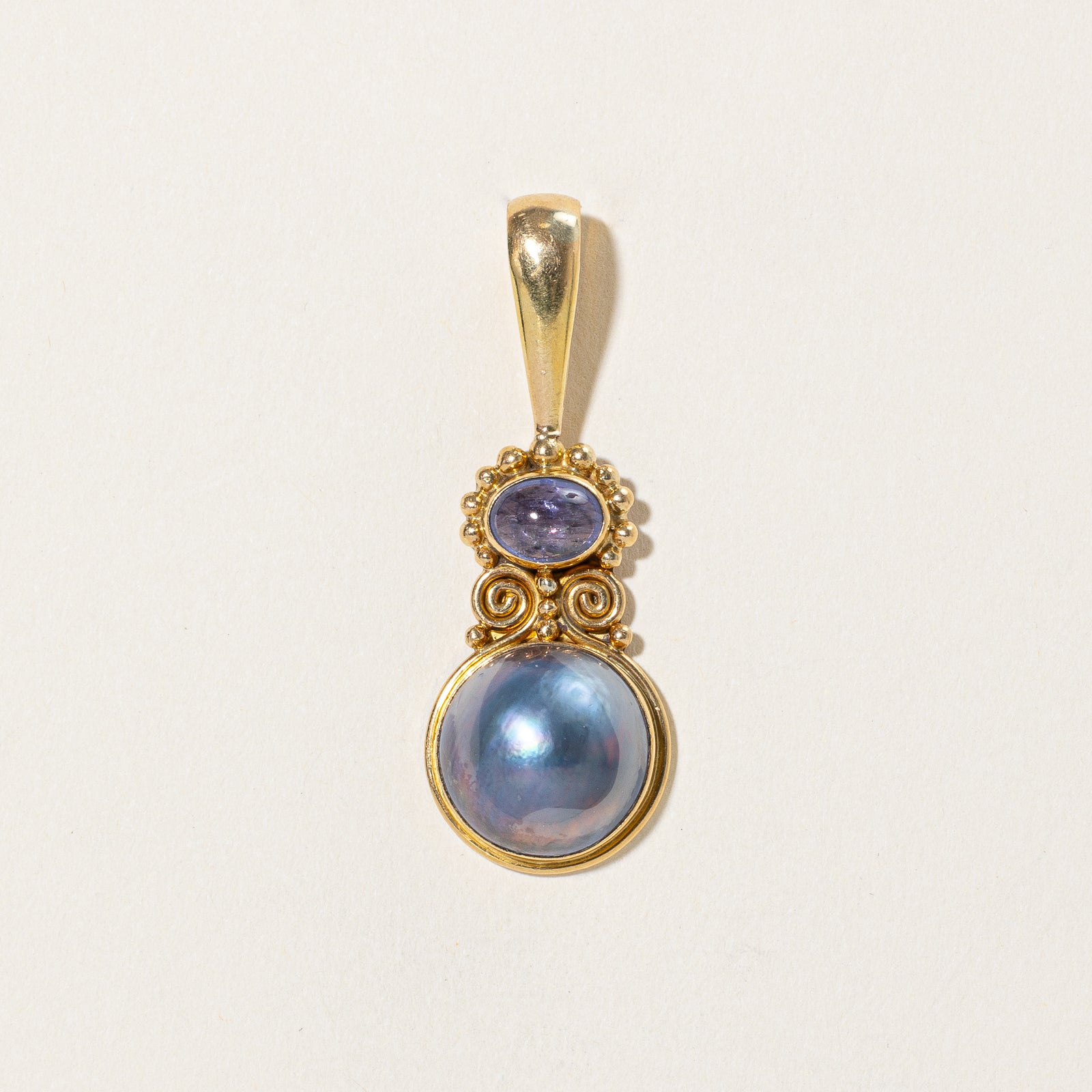 Mabe Pearl & Tanzanite Drop Pendant | 15.00mm, 1.50ct