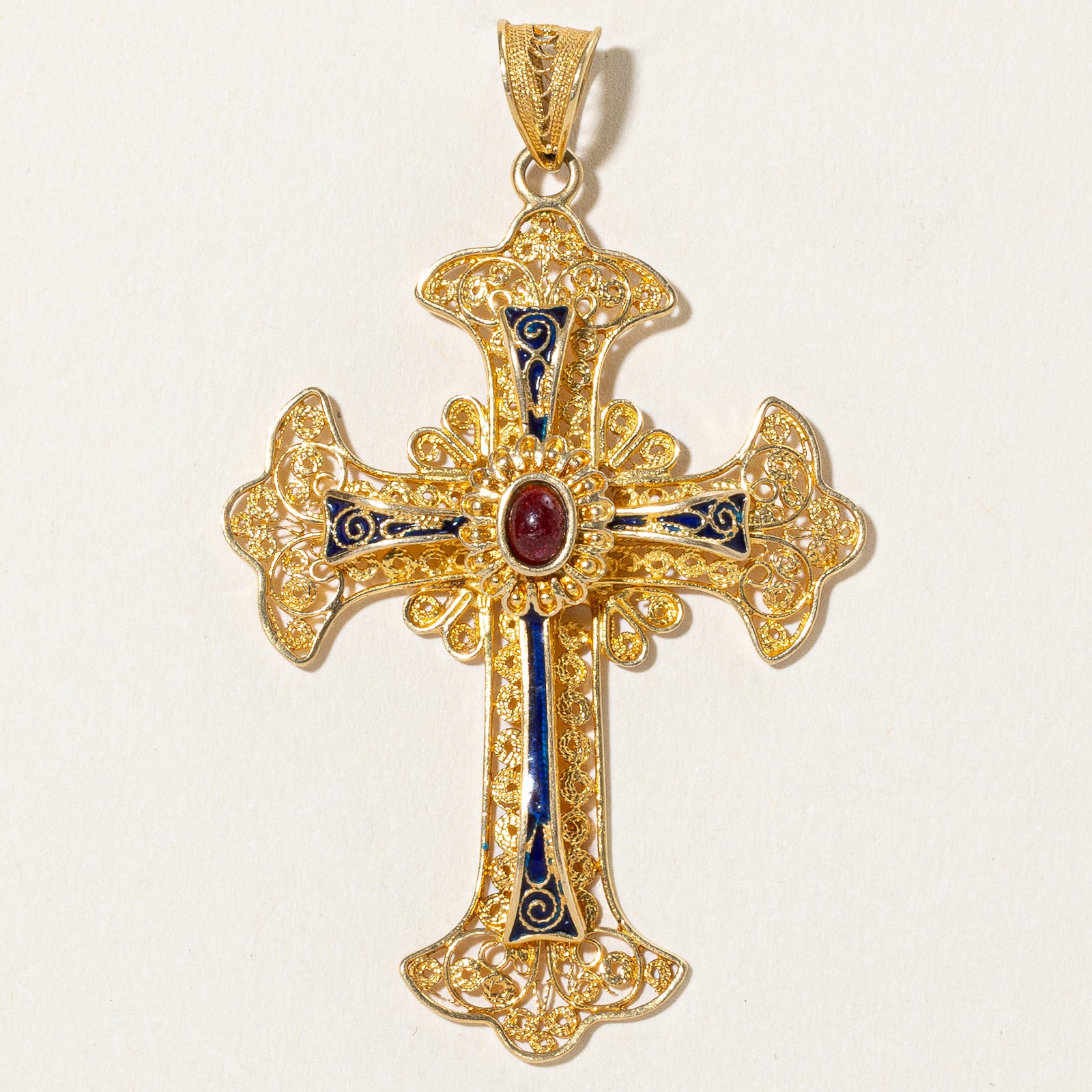18k Yellow Gold & Enamel Cross Pendant