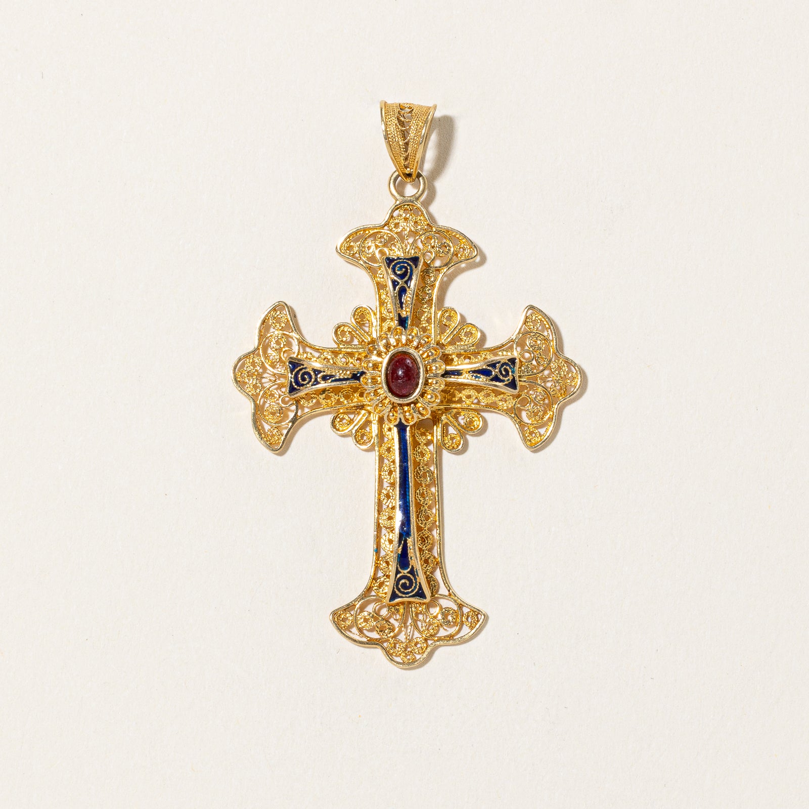 18k Yellow Gold & Enamel Cross Pendant