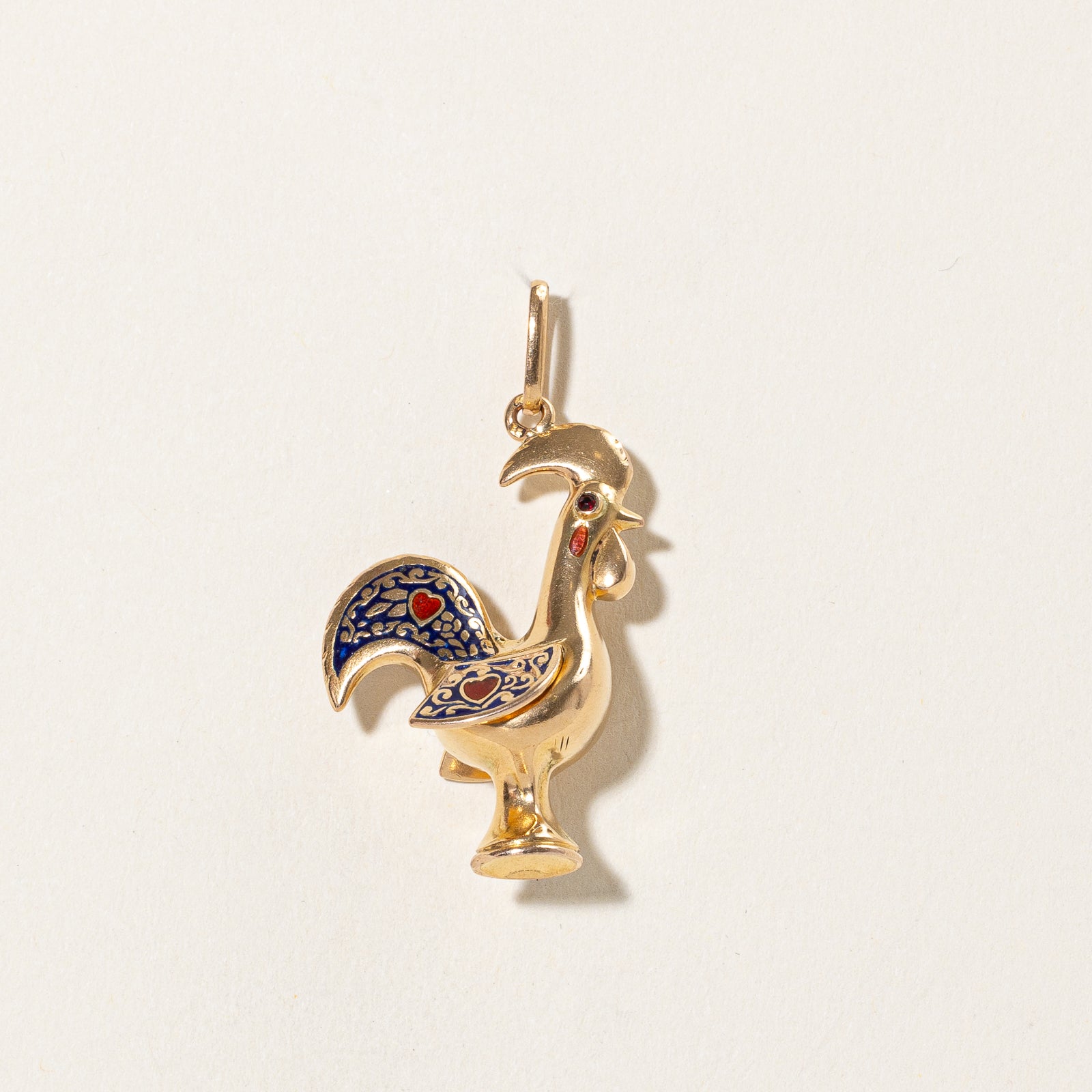 Vintage Portuguese Red Glass & Enamel Rooster Charm