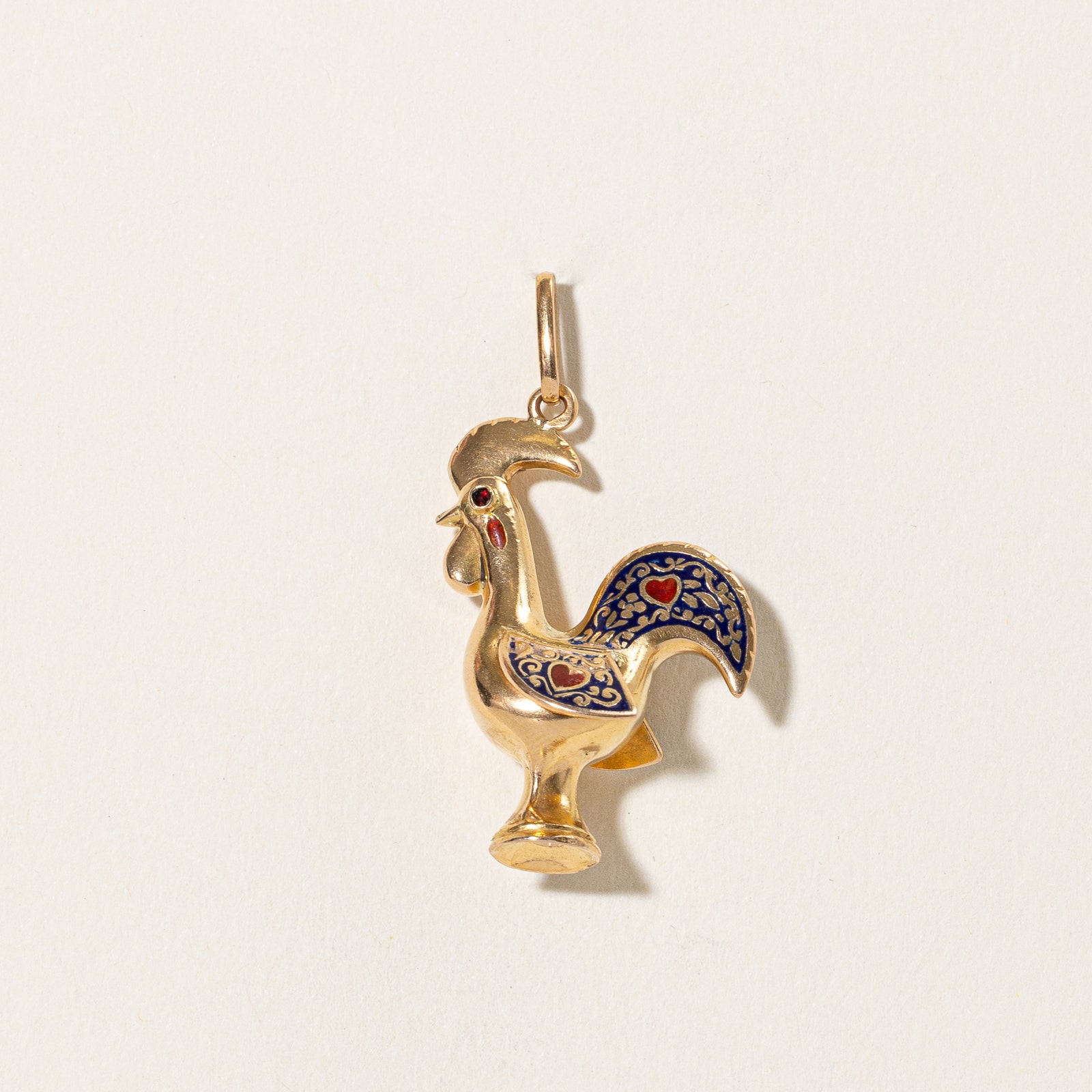 Vintage Portuguese Red Glass & Enamel Rooster Charm