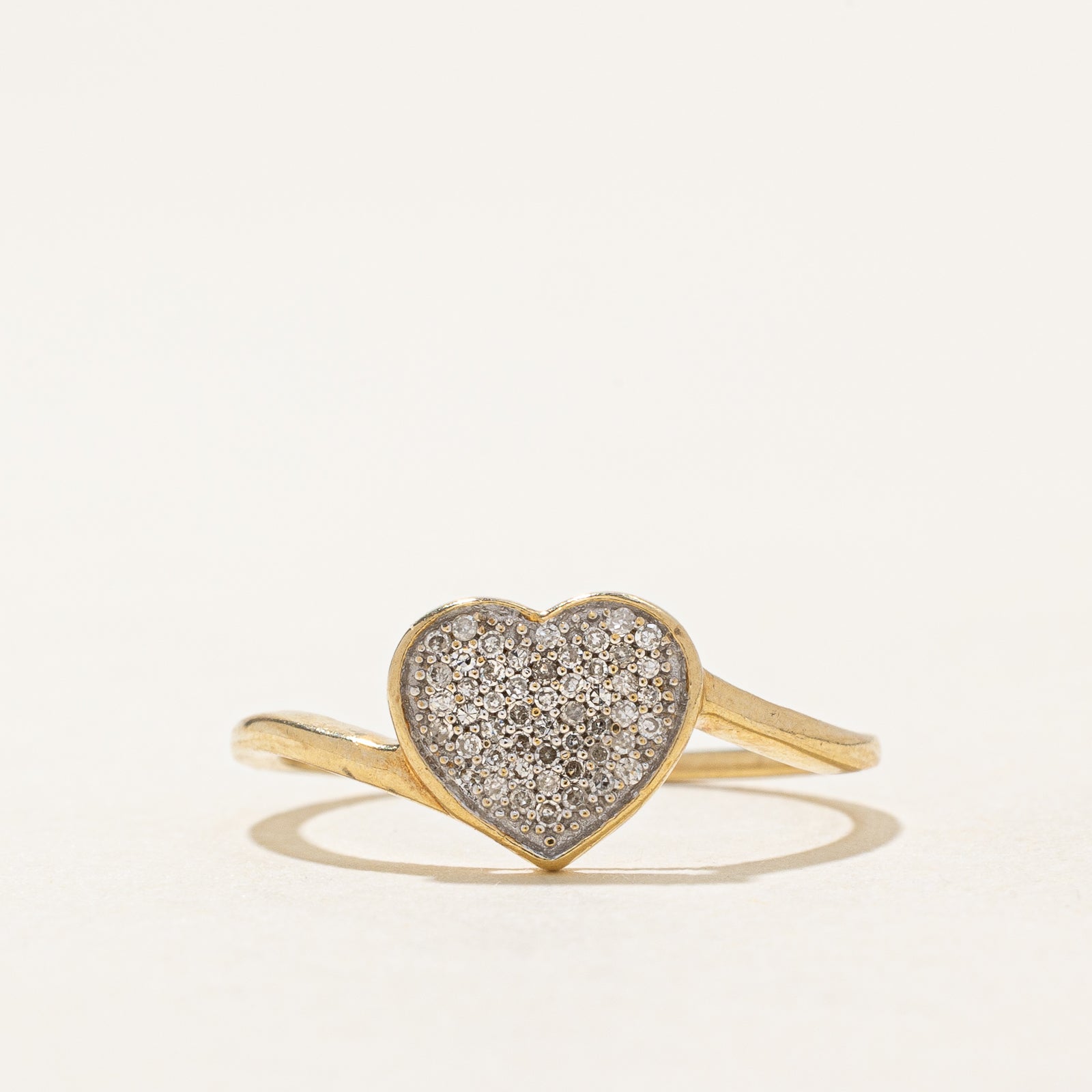 Pavé Set Diamond Heart Bypass Ring | 0.05ctw | SZ 5.5
