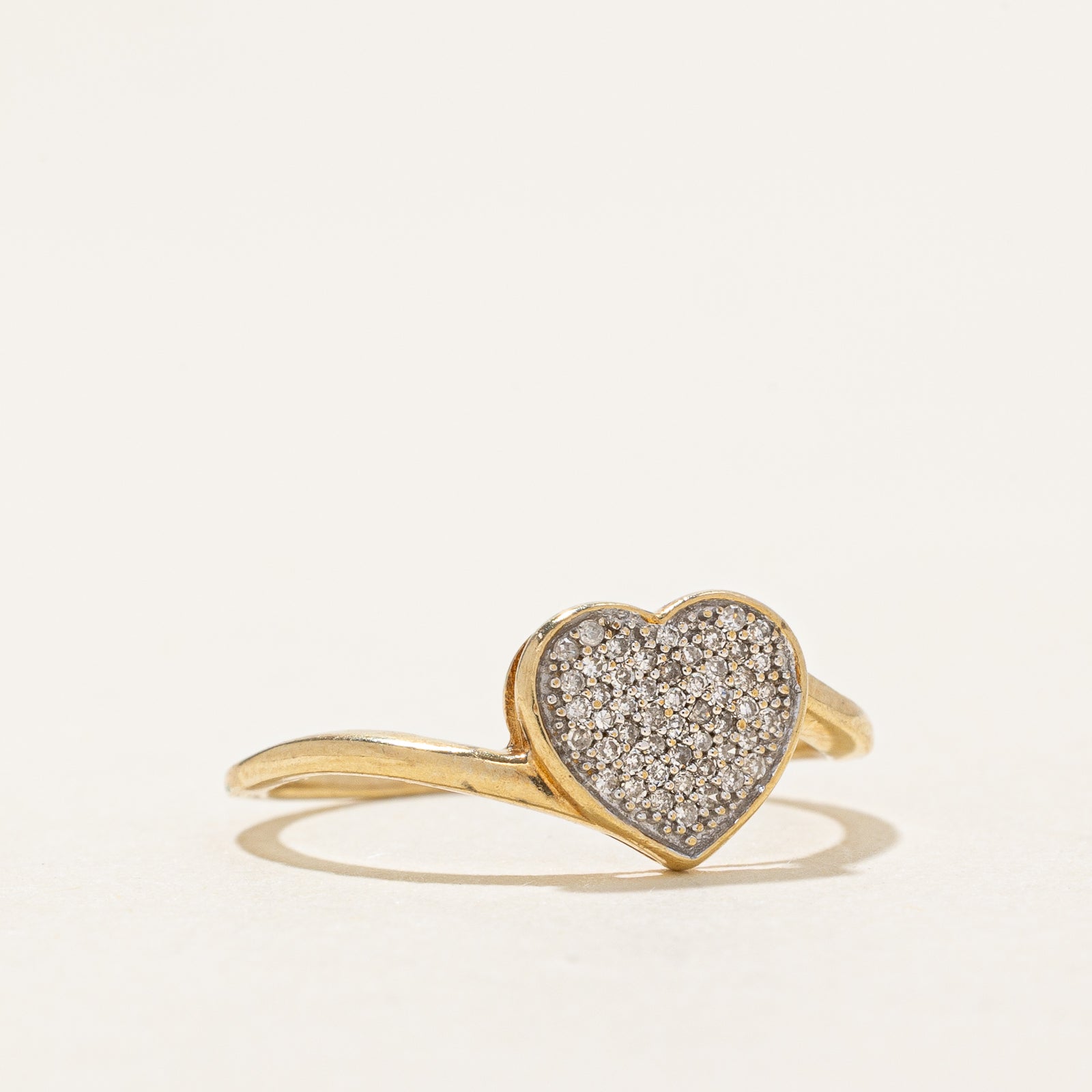 Pavé Set Diamond Heart Bypass Ring | 0.05ctw | SZ 5.5