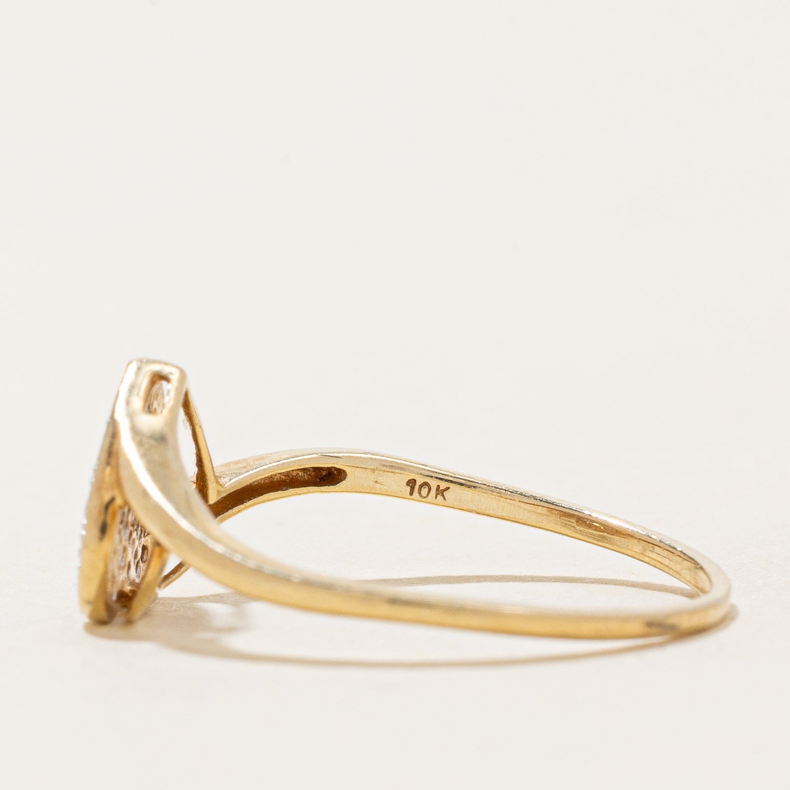 Pavé Set Diamond Heart Bypass Ring | 0.05ctw | SZ 5.5