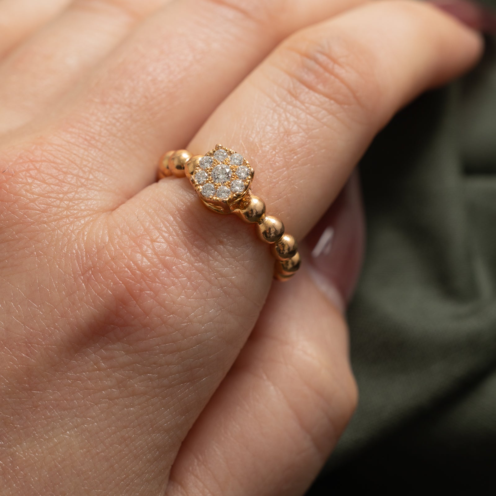 Diamond Cluster Beaded Band Ring | 0.30ctw | SZ 7.25