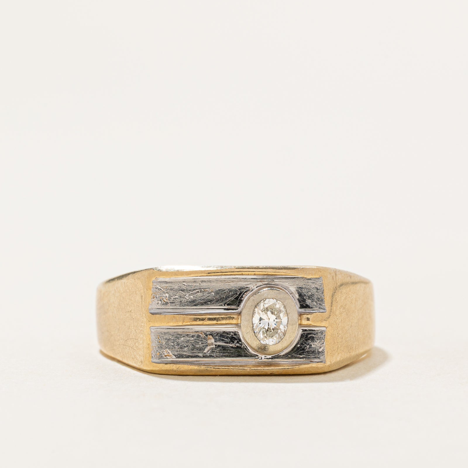 Bezel Set Diamond Signet Ring | 0.13ct | SZ 11