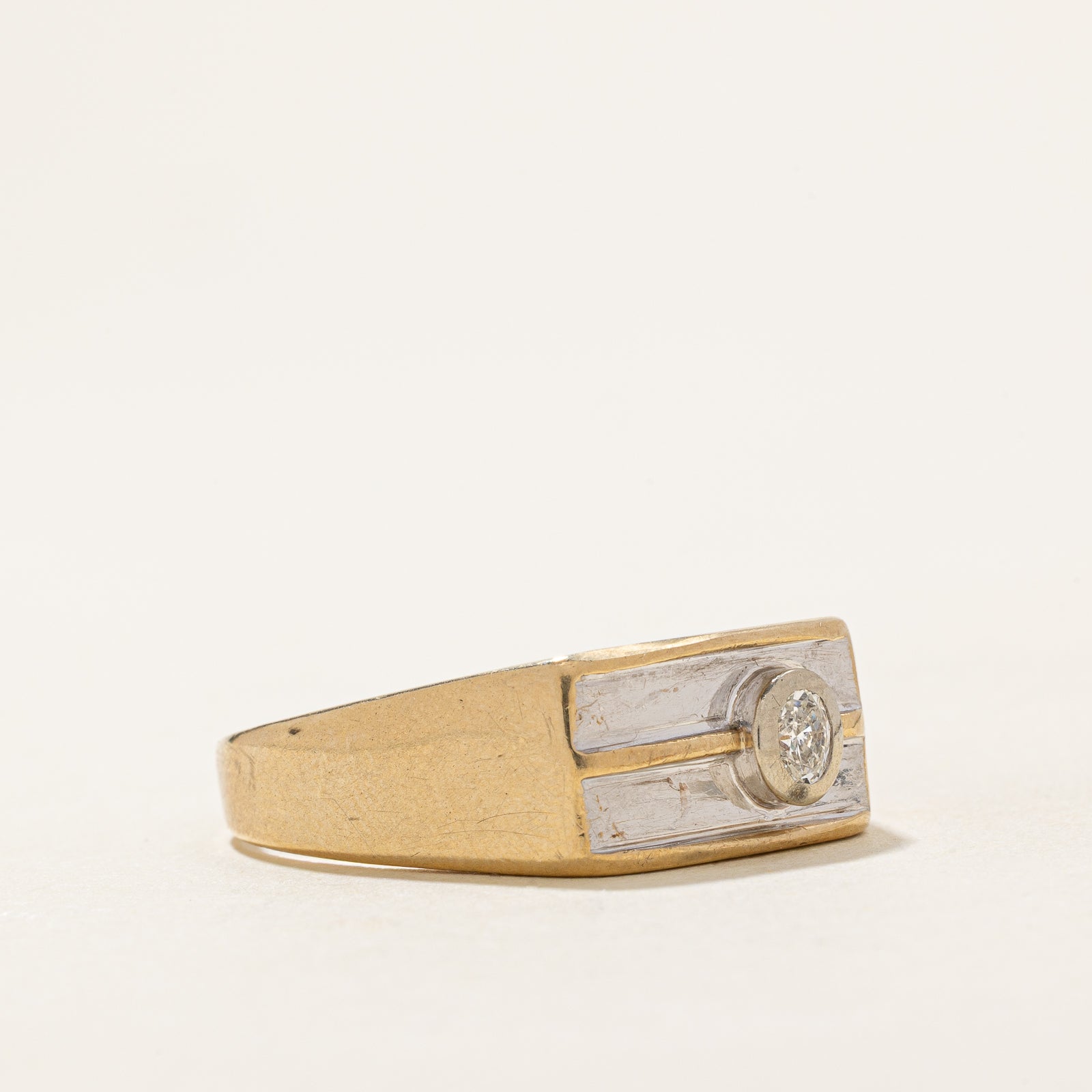 Bezel Set Diamond Signet Ring | 0.13ct | SZ 11