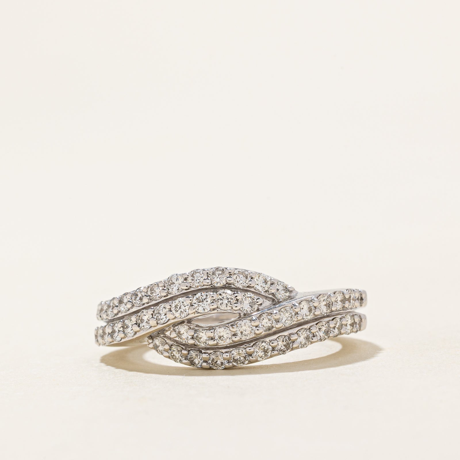 Pave Set Diamond Cross Over Ring | 0.74ctw | SZ 7.25