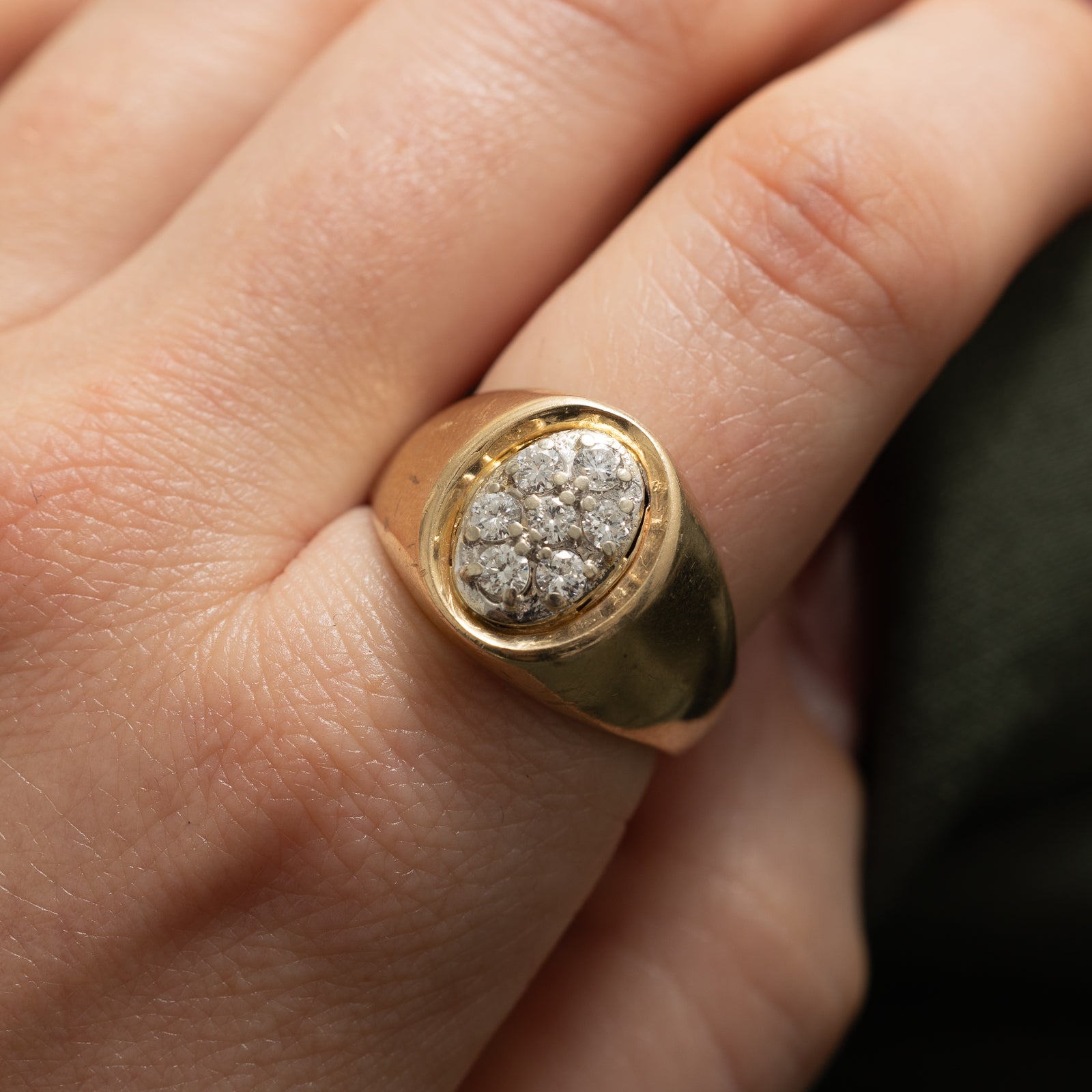 Diamond Oval Cluster Signet Ring | 0.42ctw | SZ 10.25