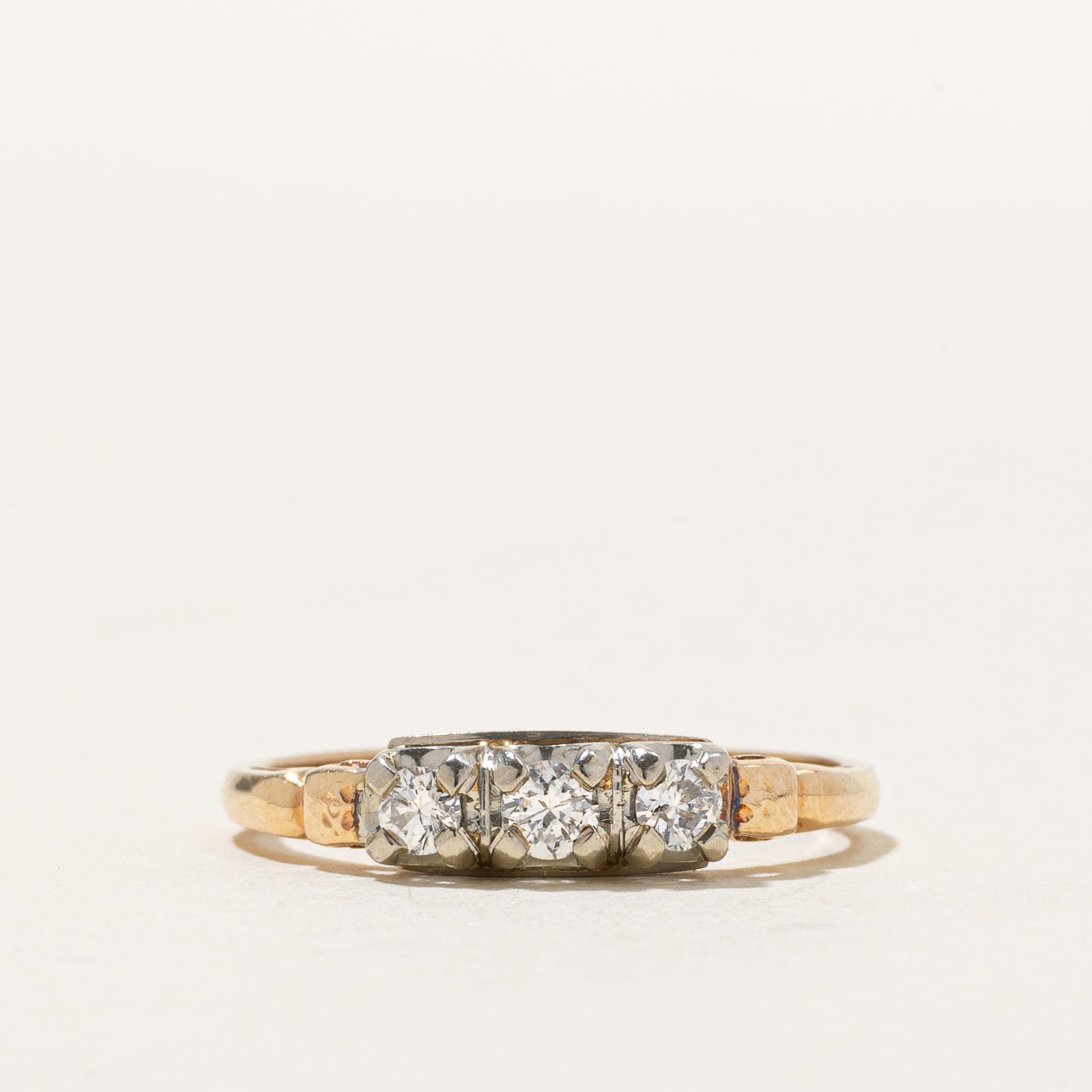 10K Two Tone Gold Three Stone Diamond Ring | 0.20ctw | SZ 6.5