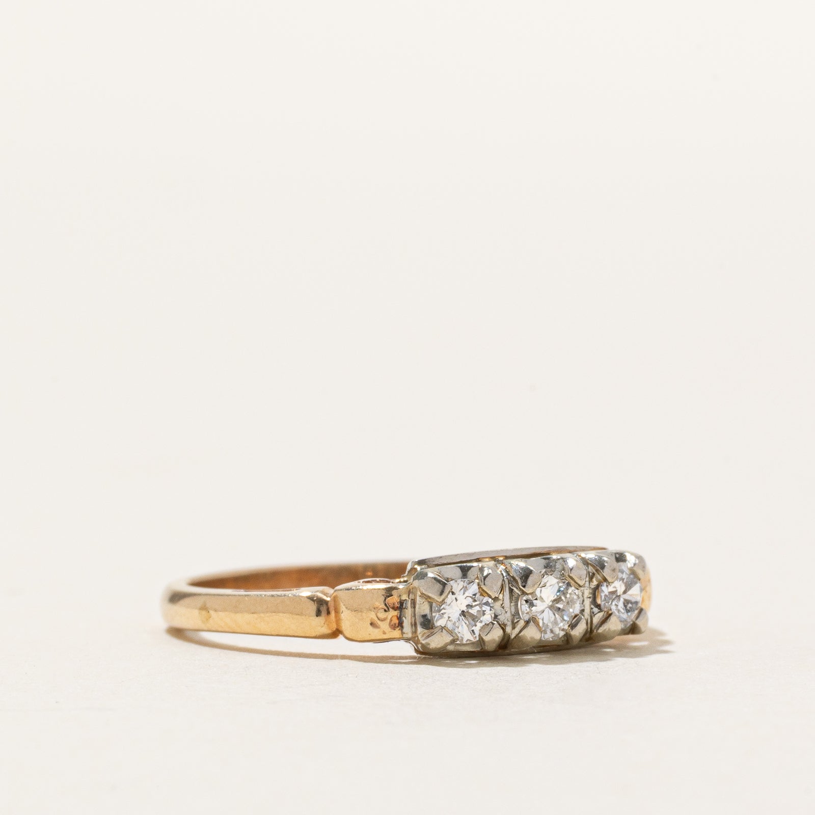 10K Two Tone Gold Three Stone Diamond Ring | 0.20ctw | SZ 6.5