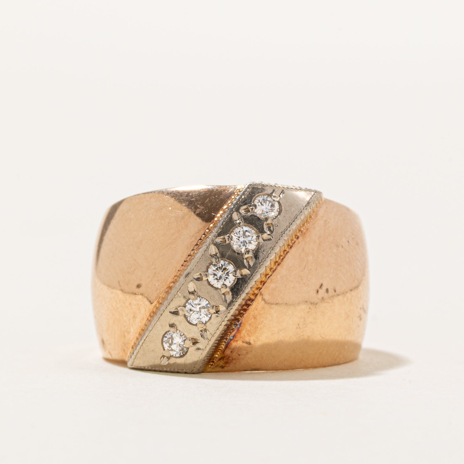 1990 Soviet Hallmarked Georgia Diamond Cigar Band | 0.15ctw | SZ 7.25