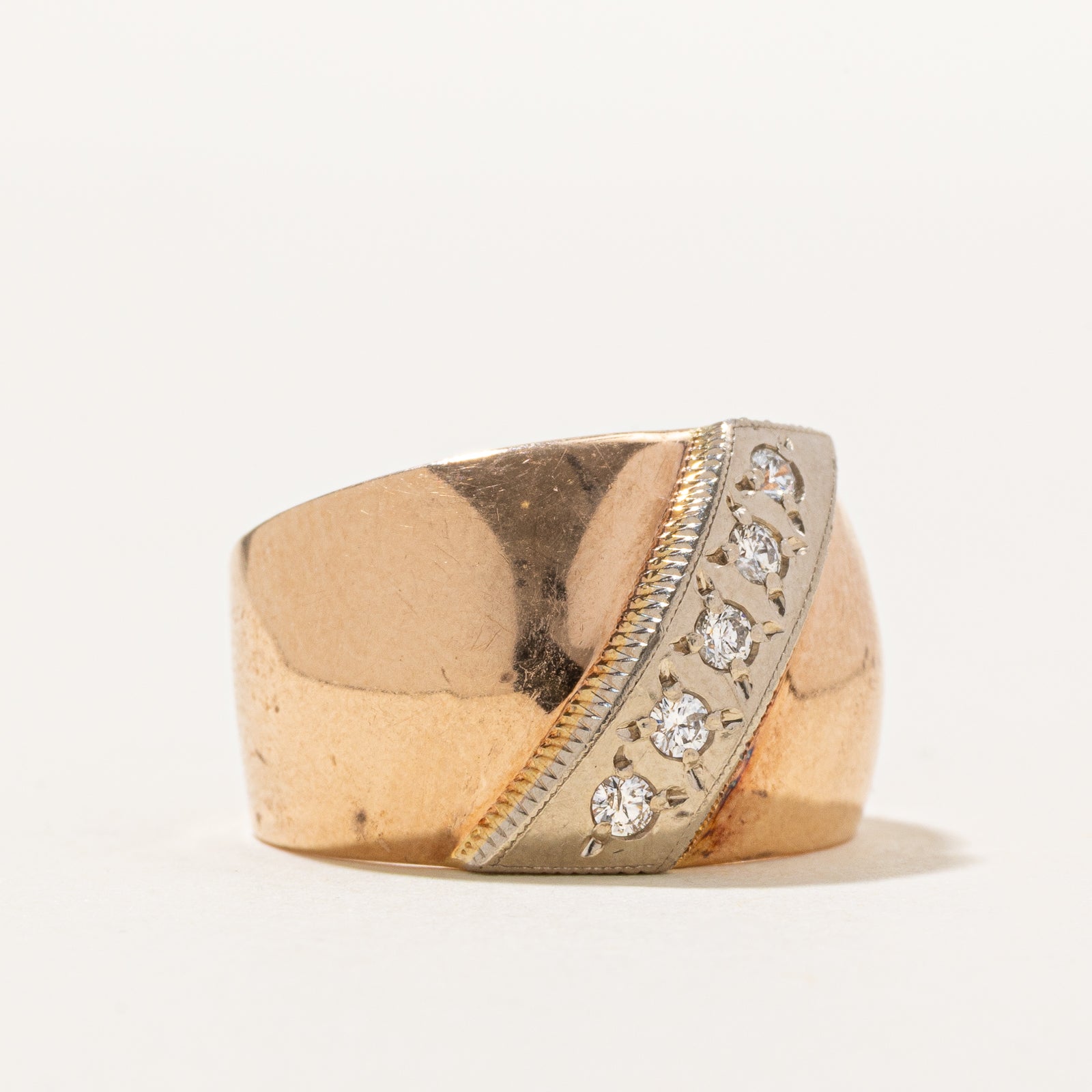 1990 Soviet Hallmarked Georgia Diamond Cigar Band | 0.15ctw | SZ 7.25