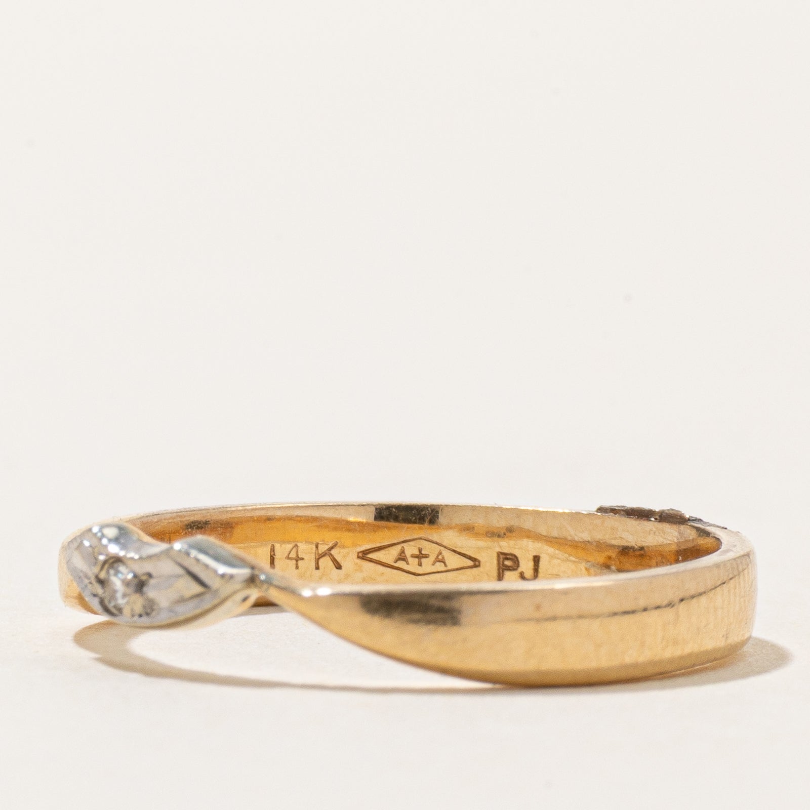 14K Two Tone Gold Diamond Contour Ring | 0.01ct | SZ 5.25