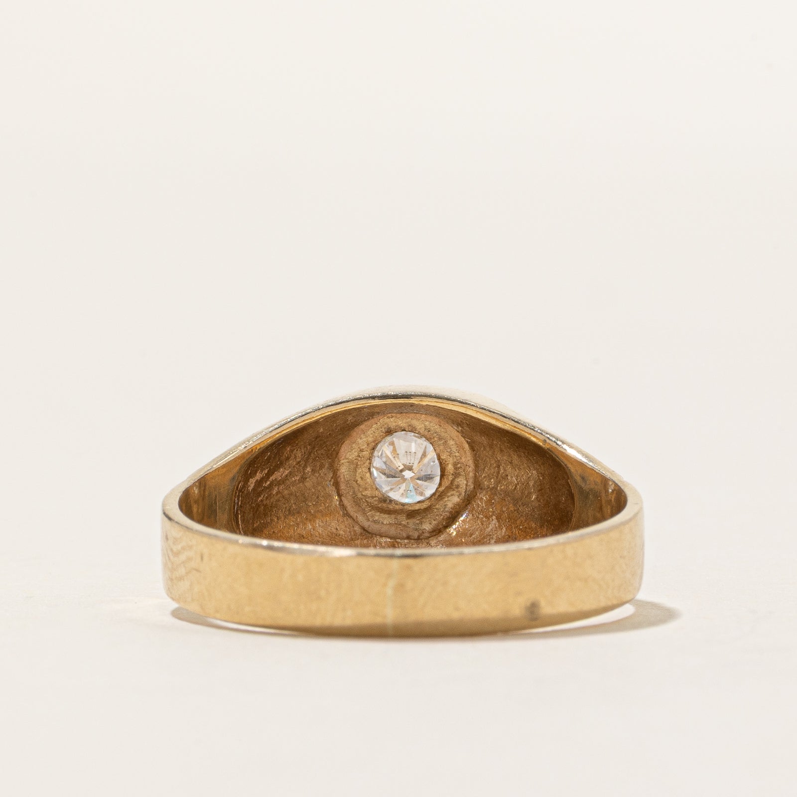 1986 London 9K Diamond Textured Signet Ring | 0.18ct | SZ 9.25