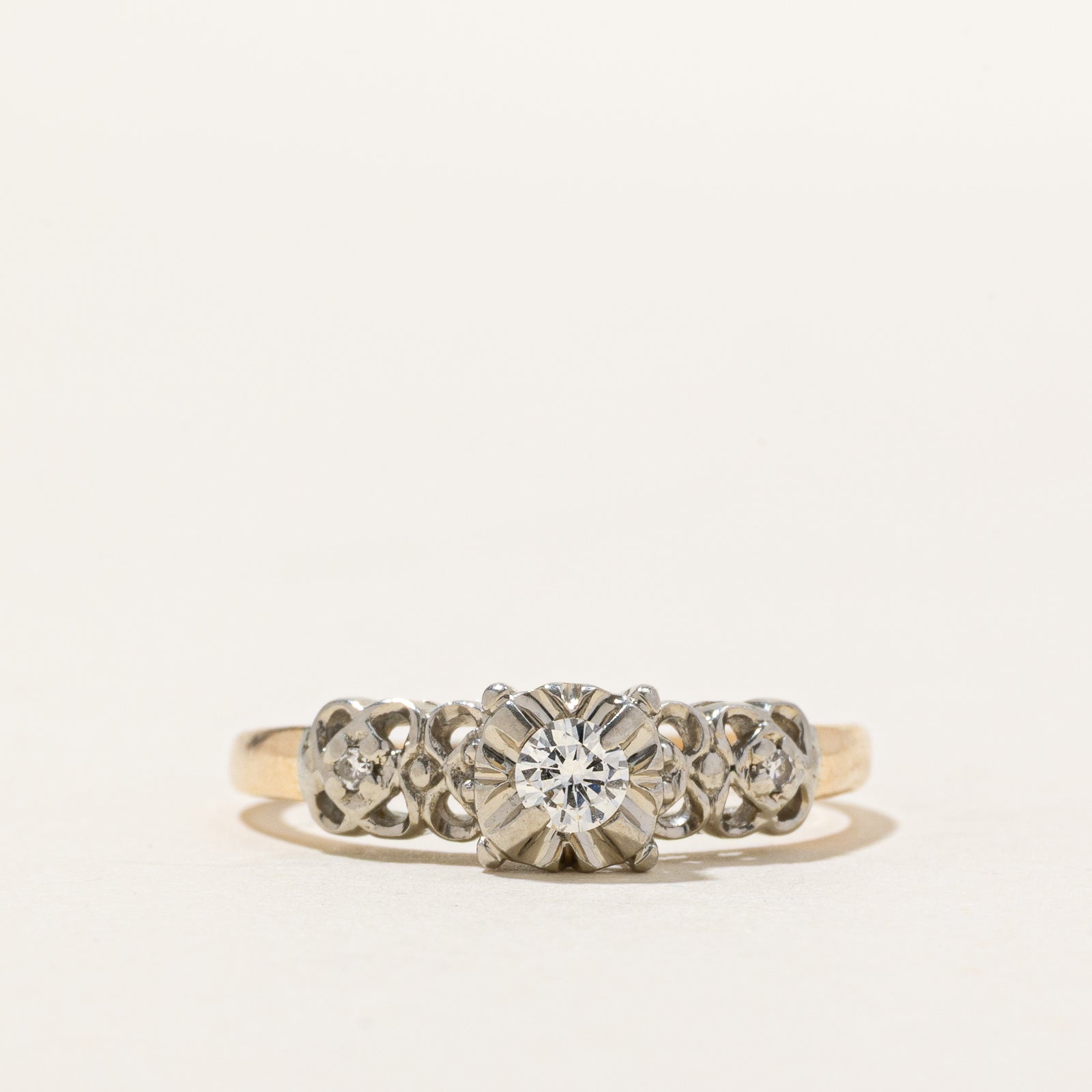 14K Two Tone Gold Illusion Set Diamond Ring | 0.15ctw | SZ 7.75