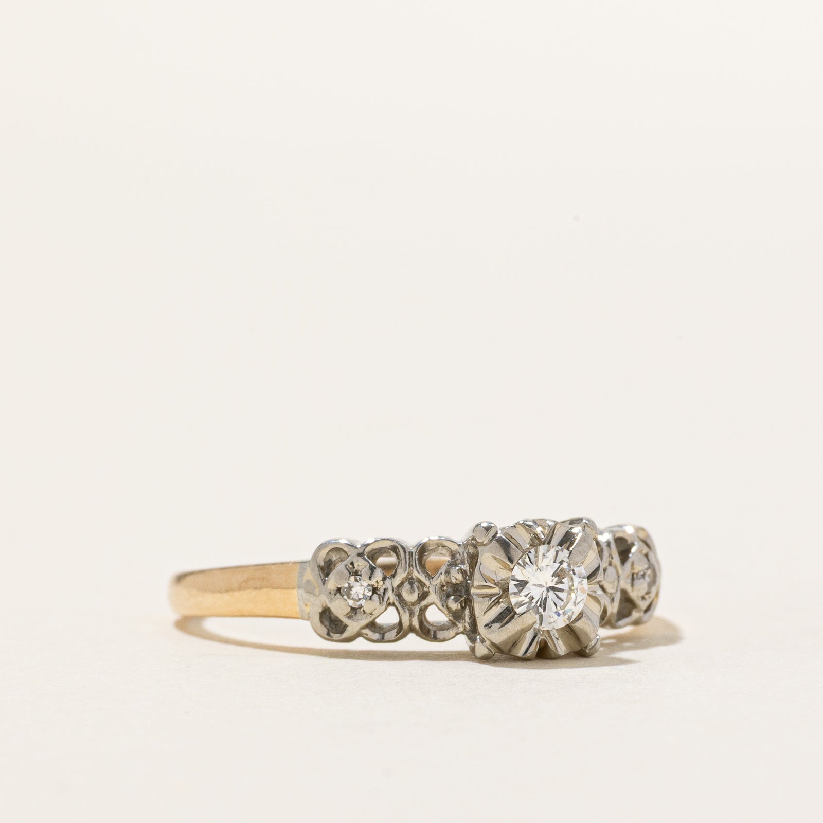 14K Two Tone Gold Illusion Set Diamond Ring | 0.15ctw | SZ 7.75