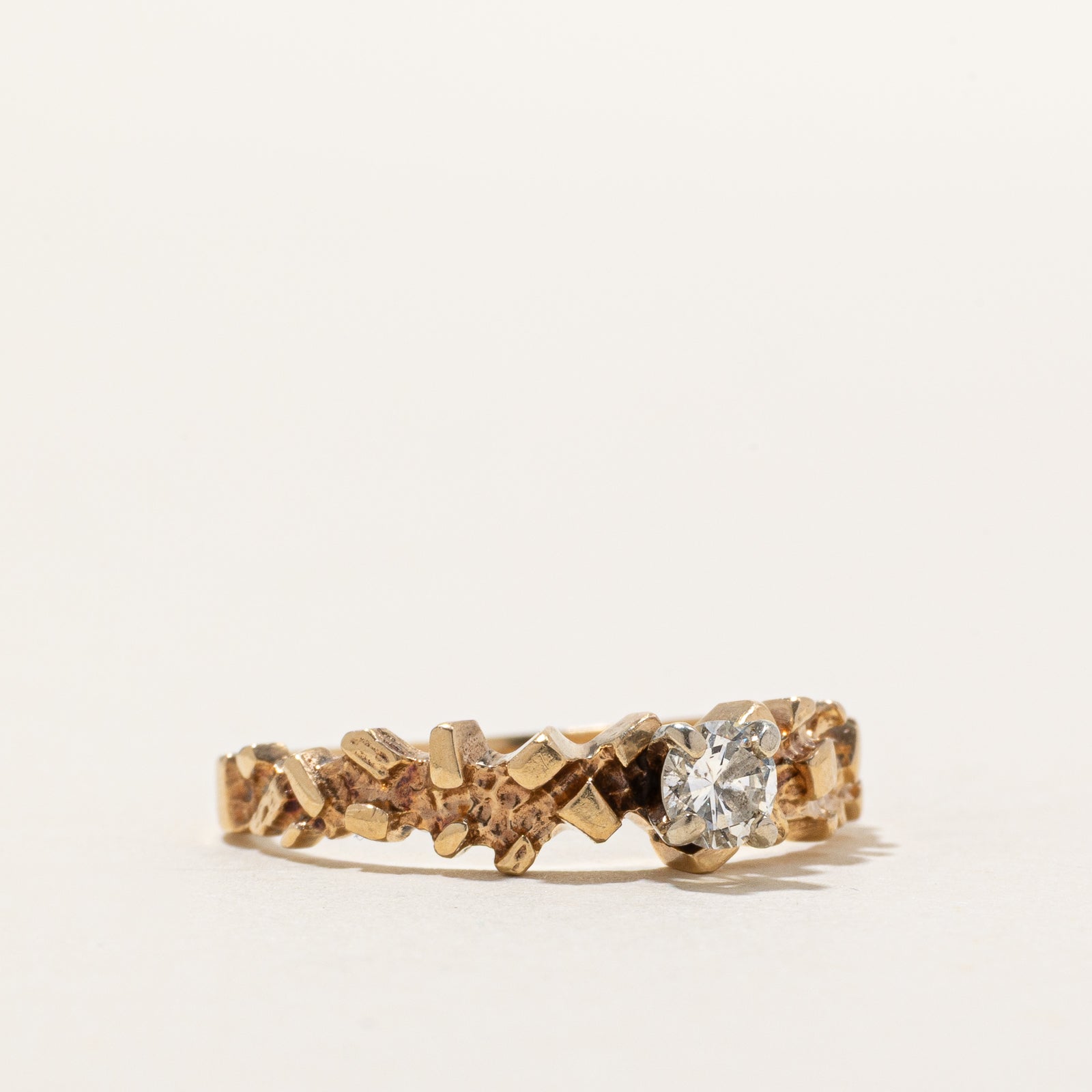 14K Solitaire Diamond Textured Ring | 0.21ct | SZ 7.25